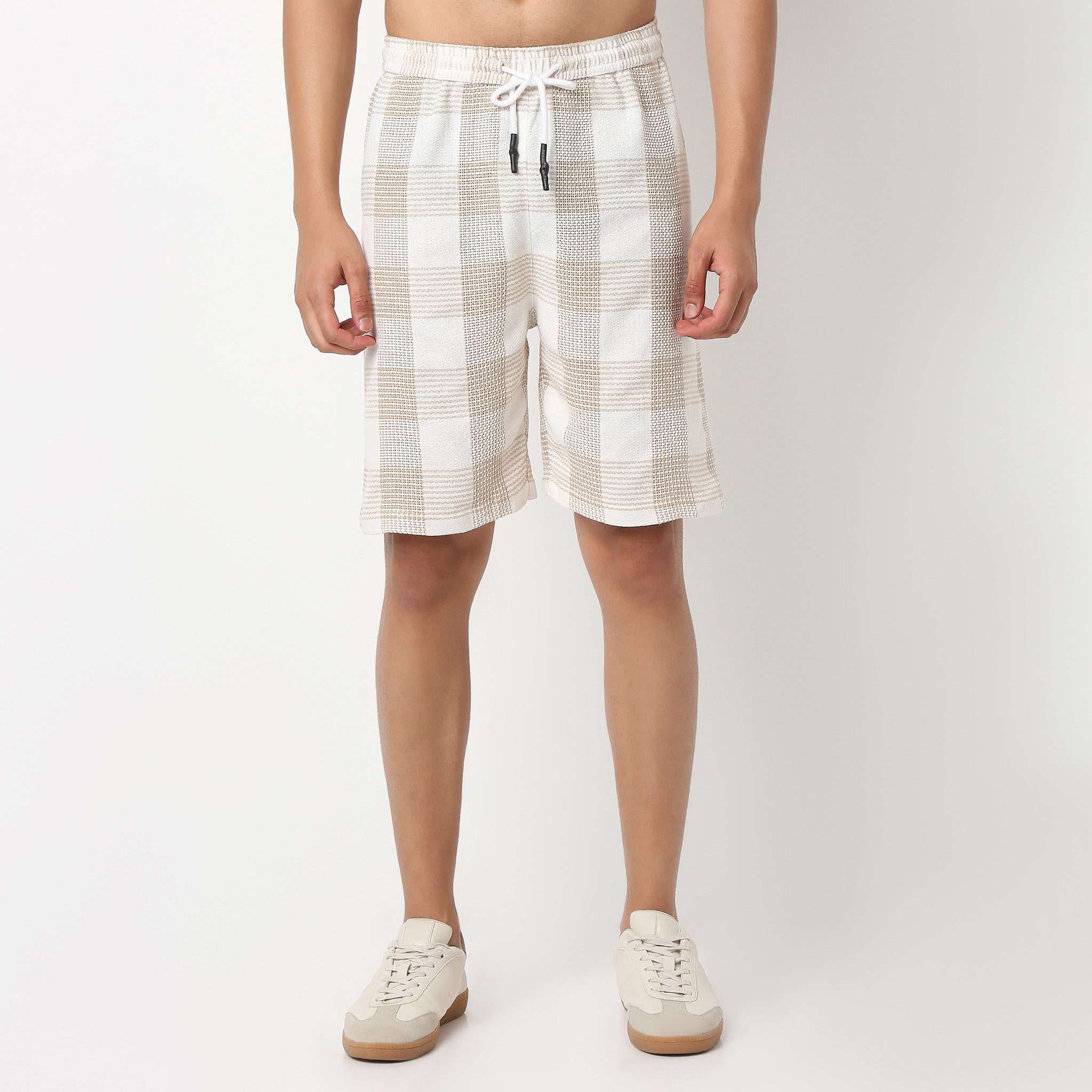 Above Knee Trendy Yarn Dyed Textured Pull-On Shorts with Lots Of Oomph- Relaxed Fit