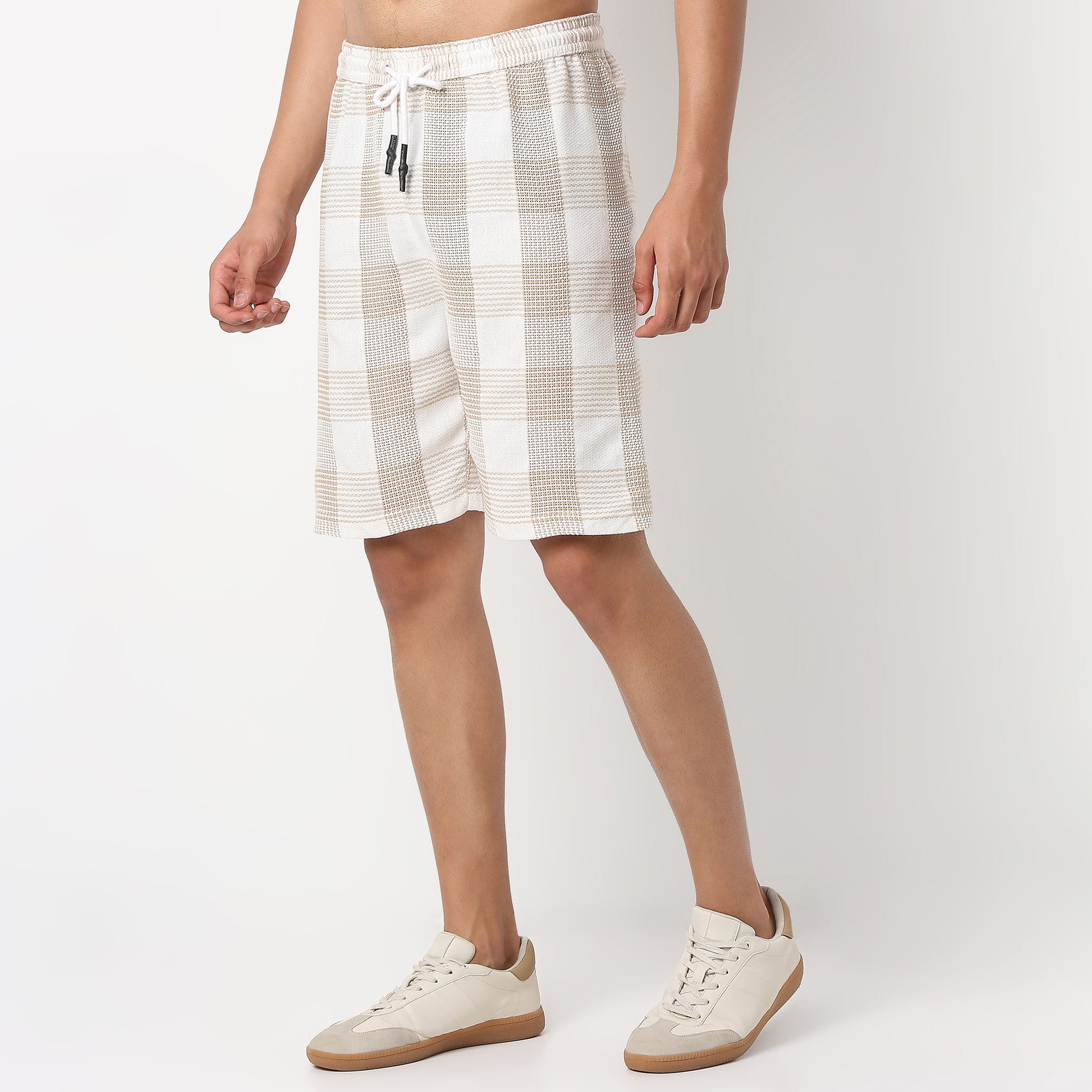 Above Knee Trendy Yarn Dyed Textured Pull-On Shorts with Lots Of Oomph- Relaxed Fit