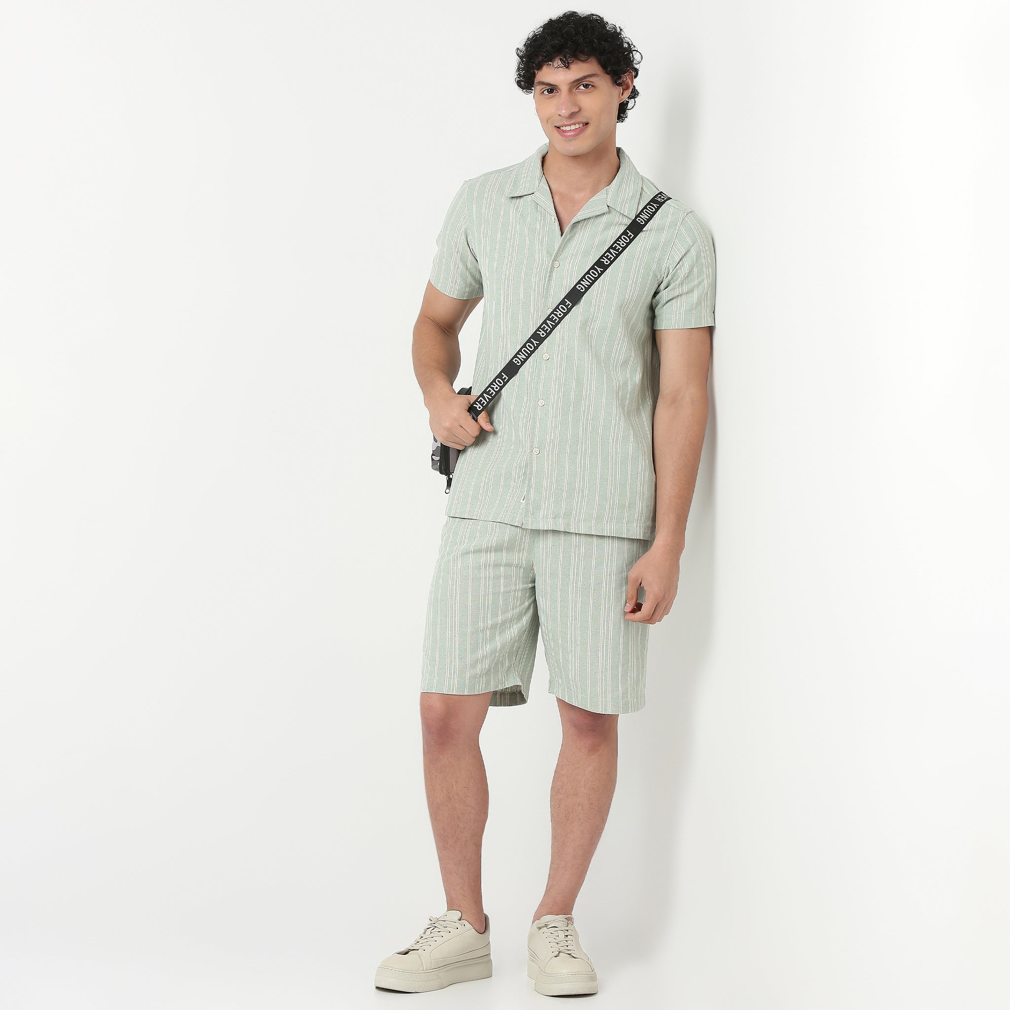 Relaxed Fit Trendy Yarn Dyed Textured Pull-On Shorts 