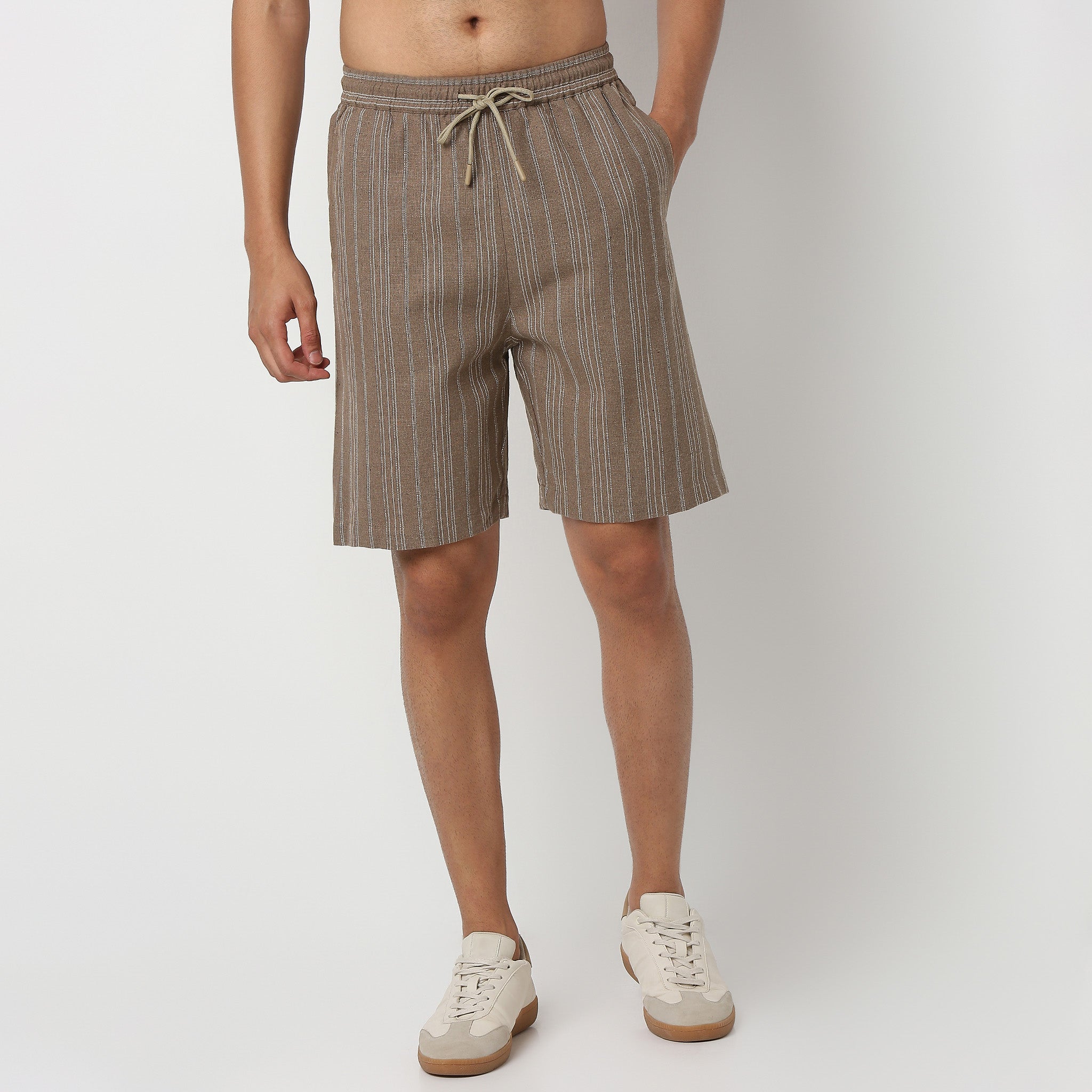 Above Knee Trendy Yarn Dyed Textured Pull-On Shorts with Lots Of Oomph- Relaxed Fit