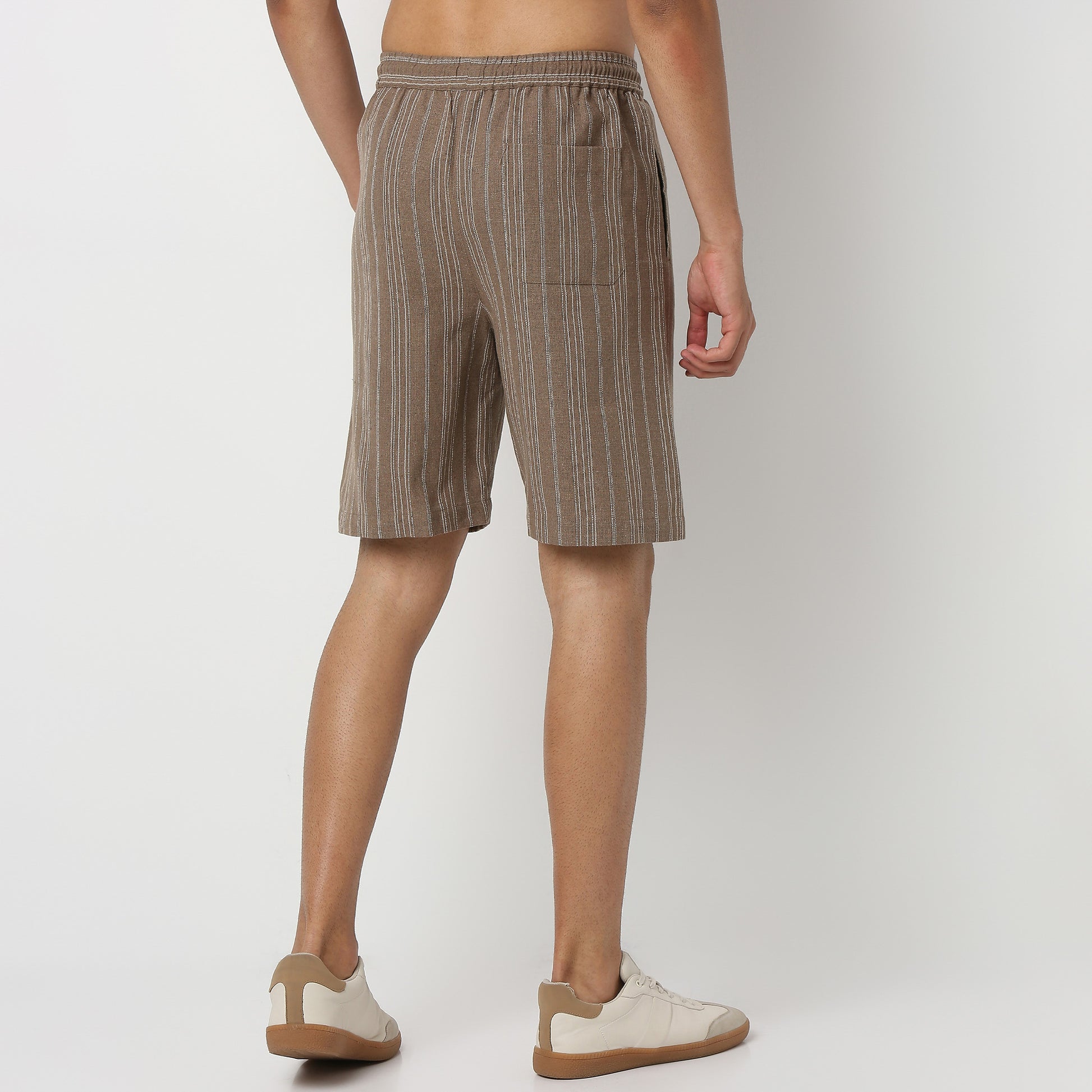 Above Knee Trendy Yarn Dyed Textured Pull-On Shorts with Lots Of Oomph- Relaxed Fit