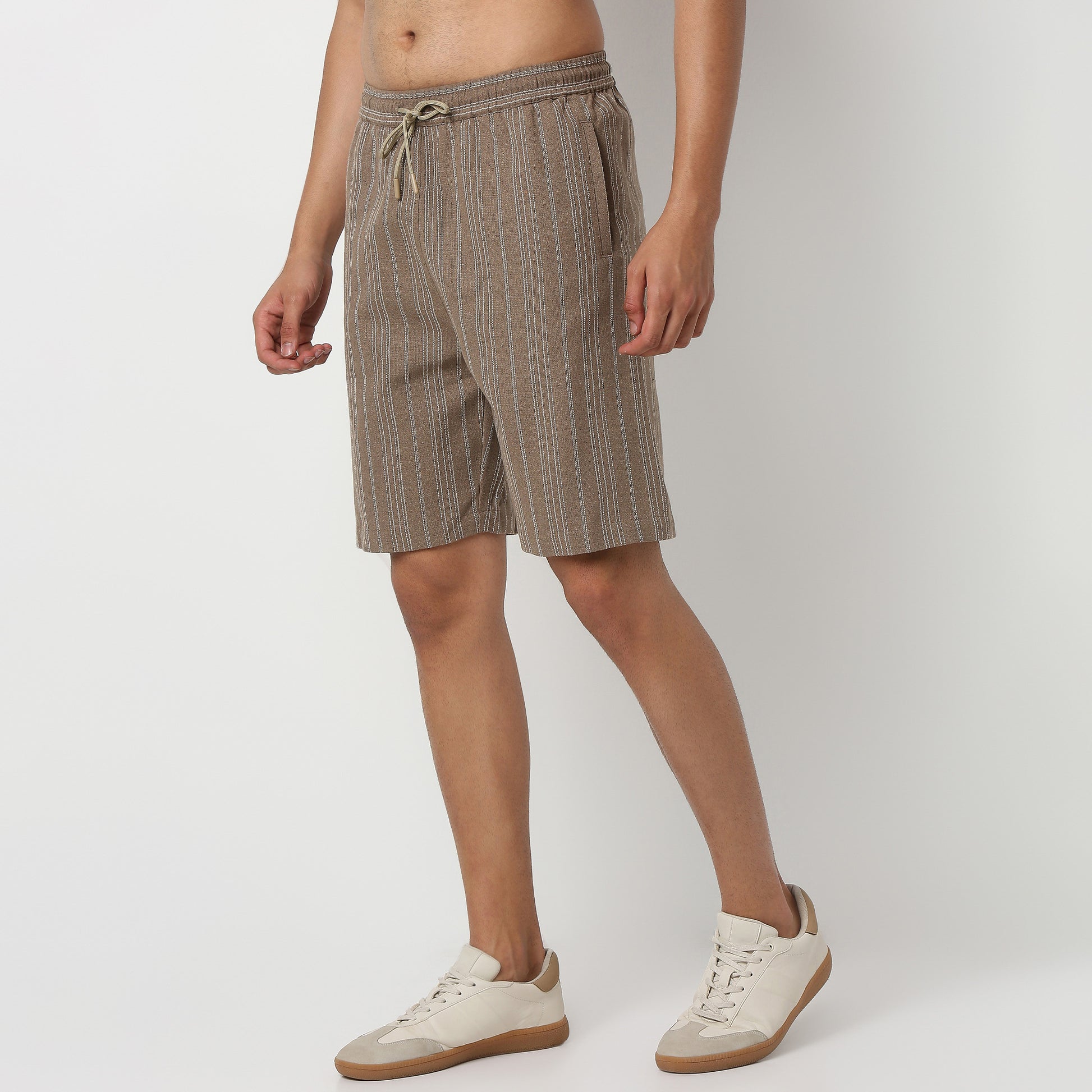 Above Knee Trendy Yarn Dyed Textured Pull-On Shorts with Lots Of Oomph- Relaxed Fit