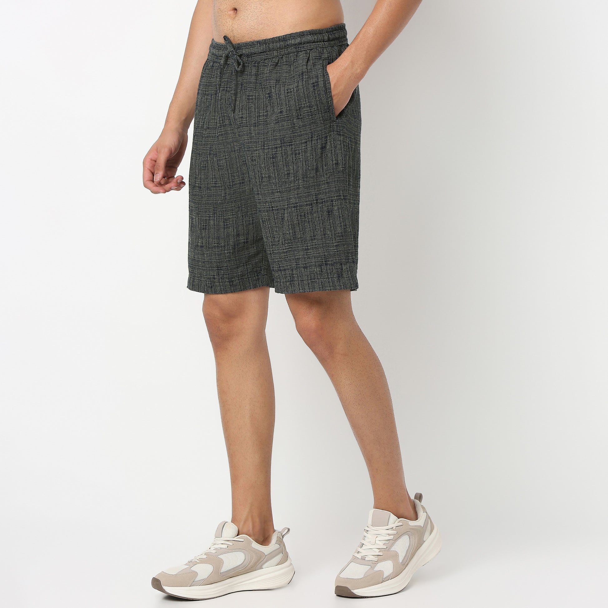 Above Knee Trendy Yarn Dyed Textured Pull-On Shorts with Lots Of Oomph- Relaxed Fit