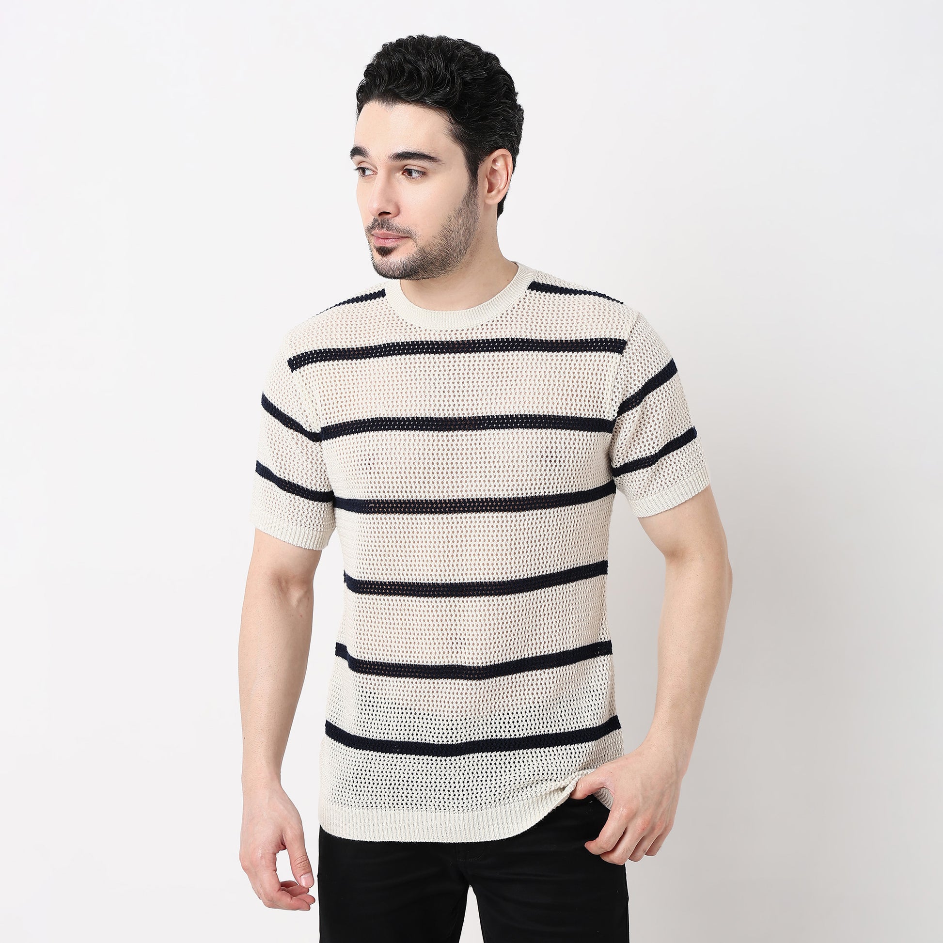 Hand Knit Jersey Smart Striped Sweater