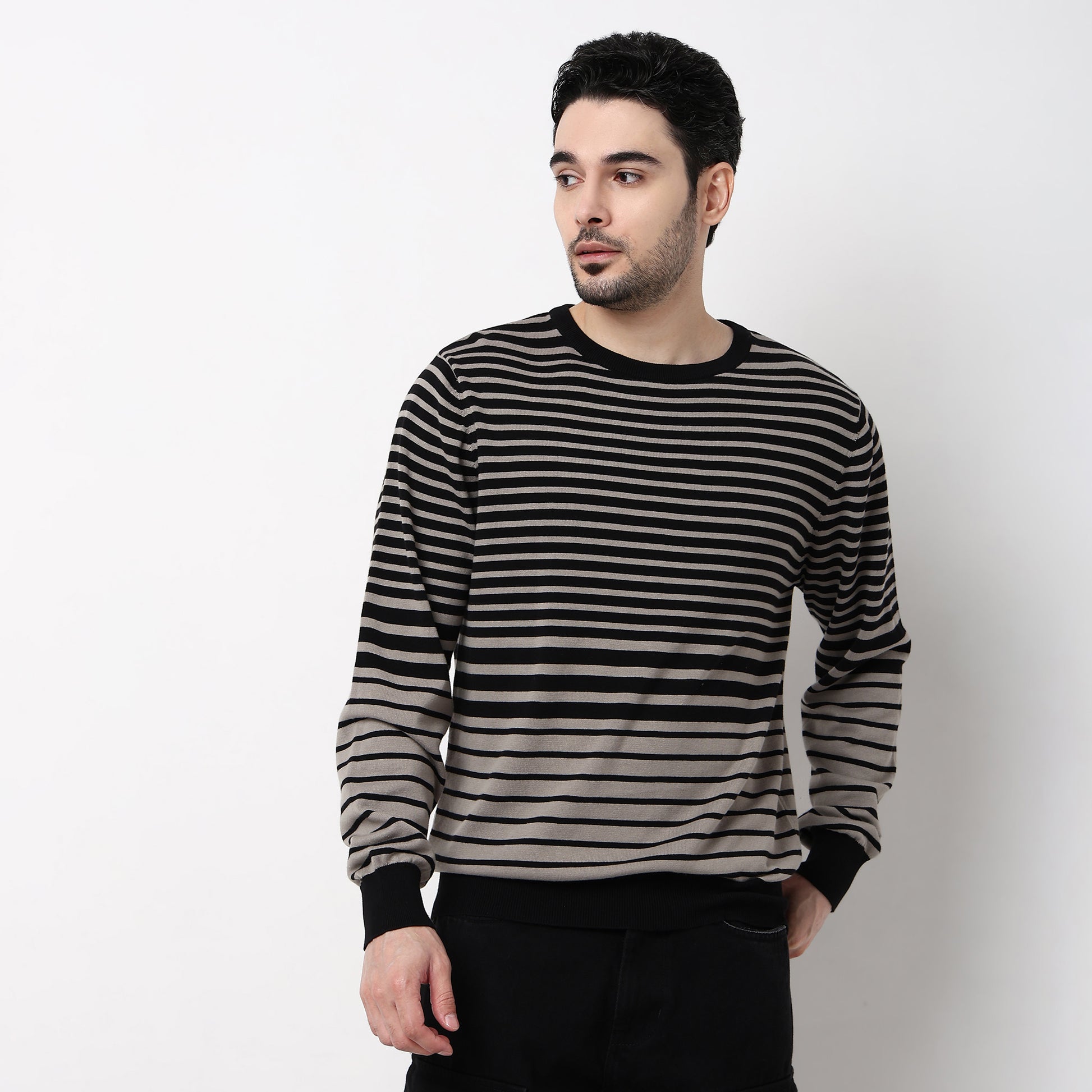 Hand Knit Jersey Smart Striped Sweater