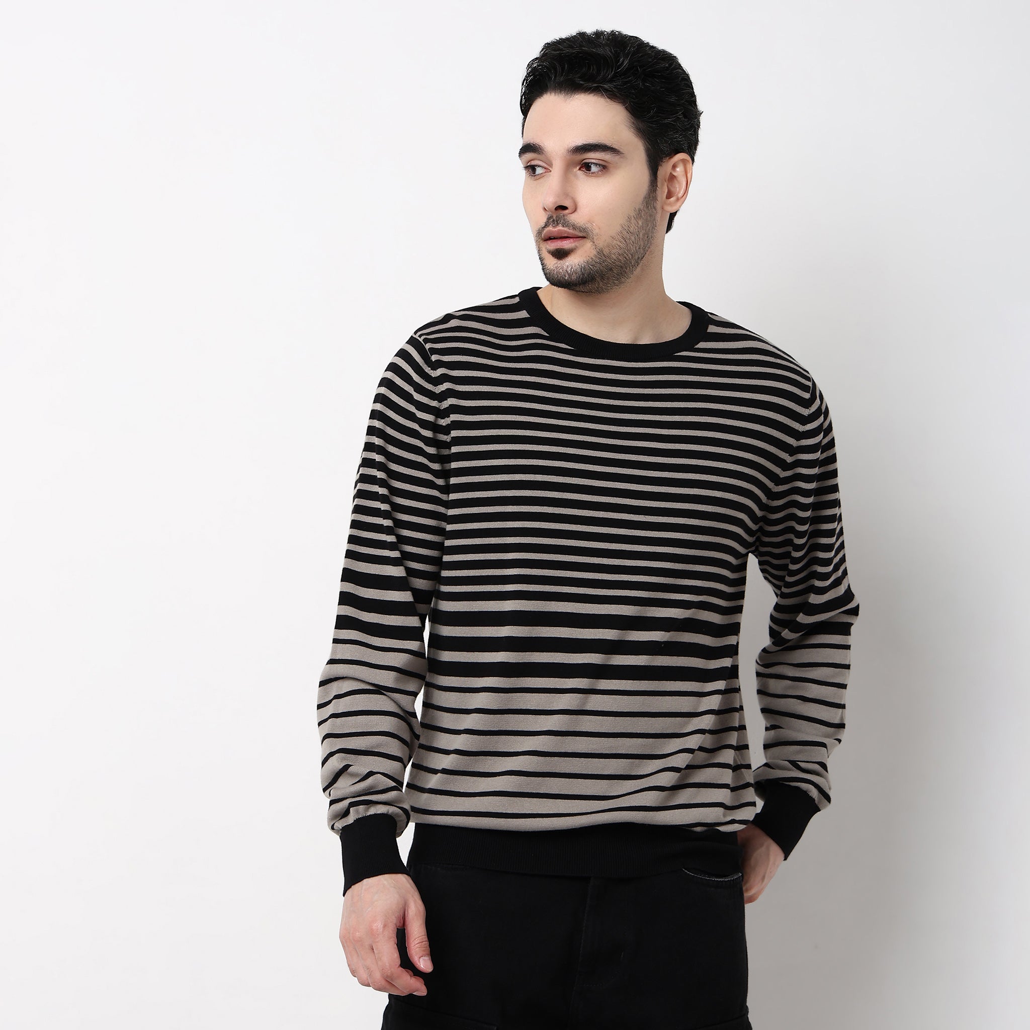 Hand Knit Jersey Smart Striped Sweater