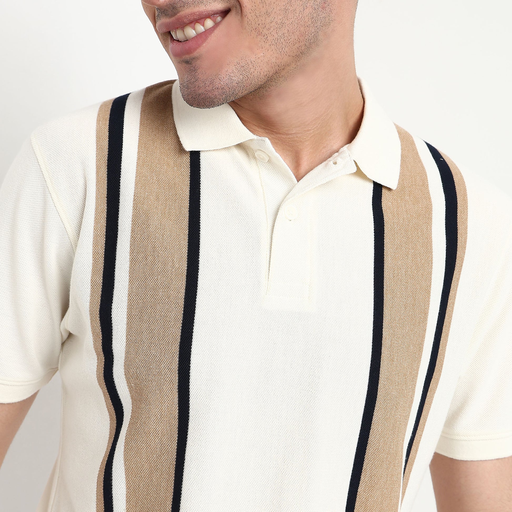 Striped Cotton Polyester Polo T-Shirt