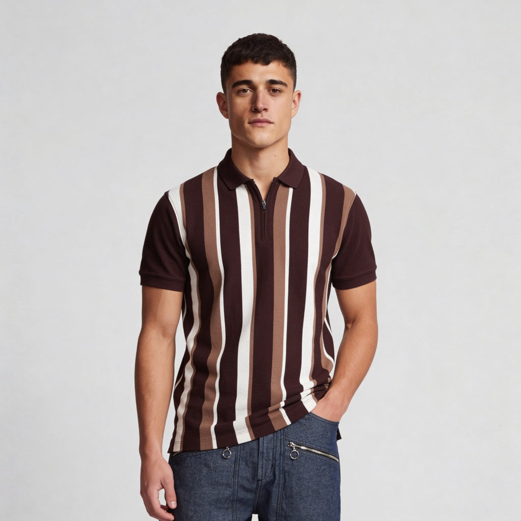 Knitted Striped University Polo T-Shirt