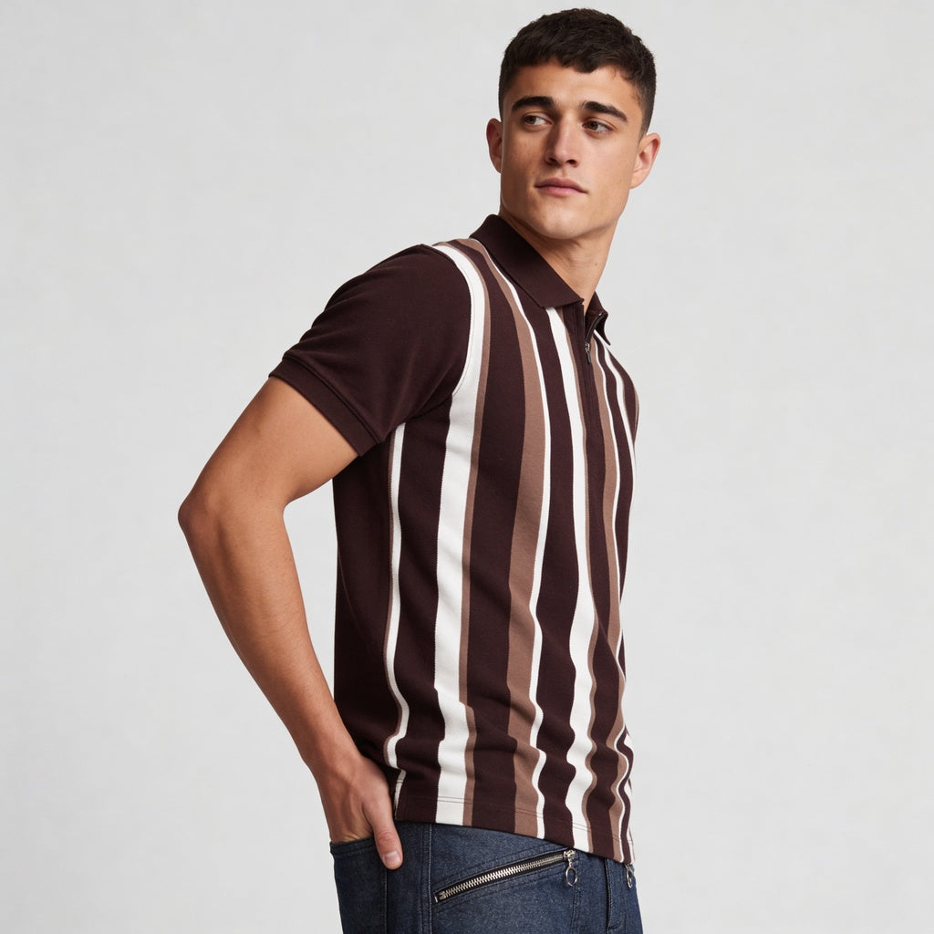 Knitted Striped University Polo T-Shirt
