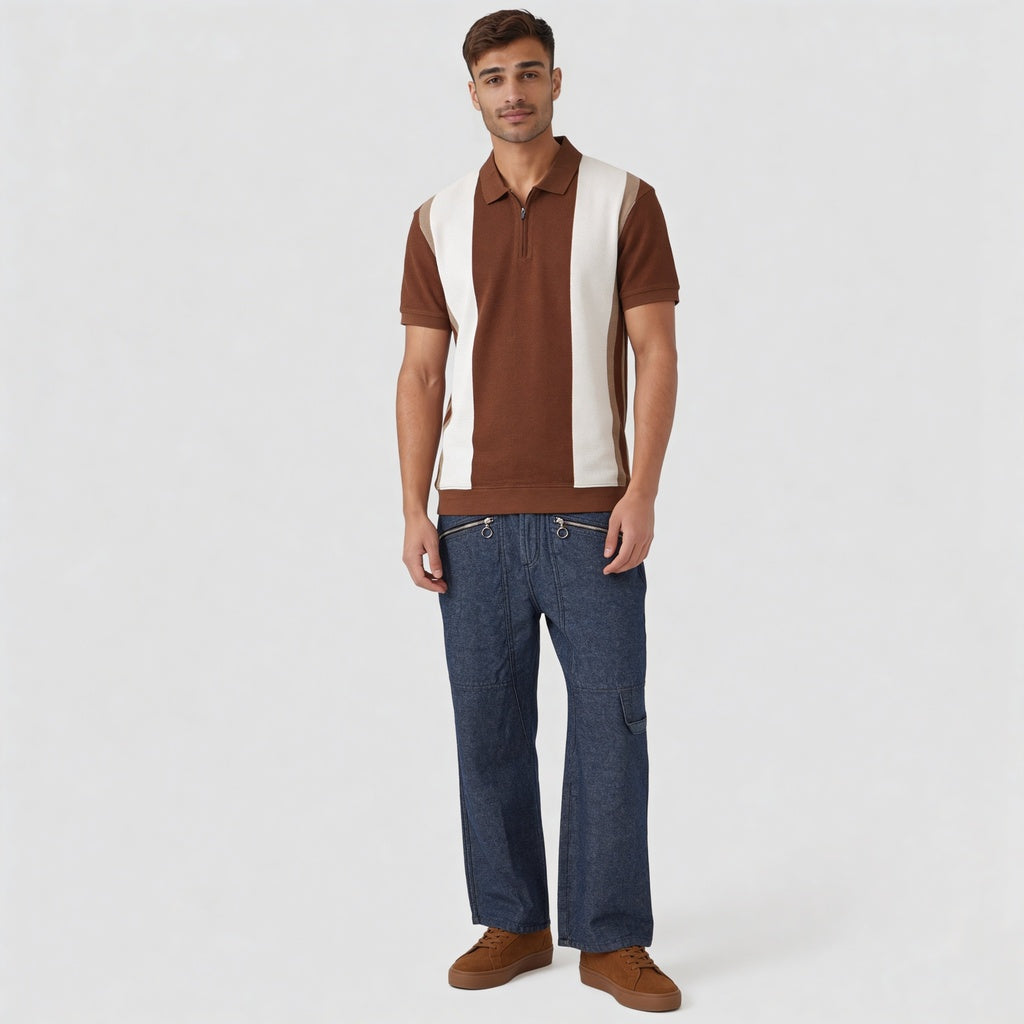 Knitted Striped University Polo T-Shirt