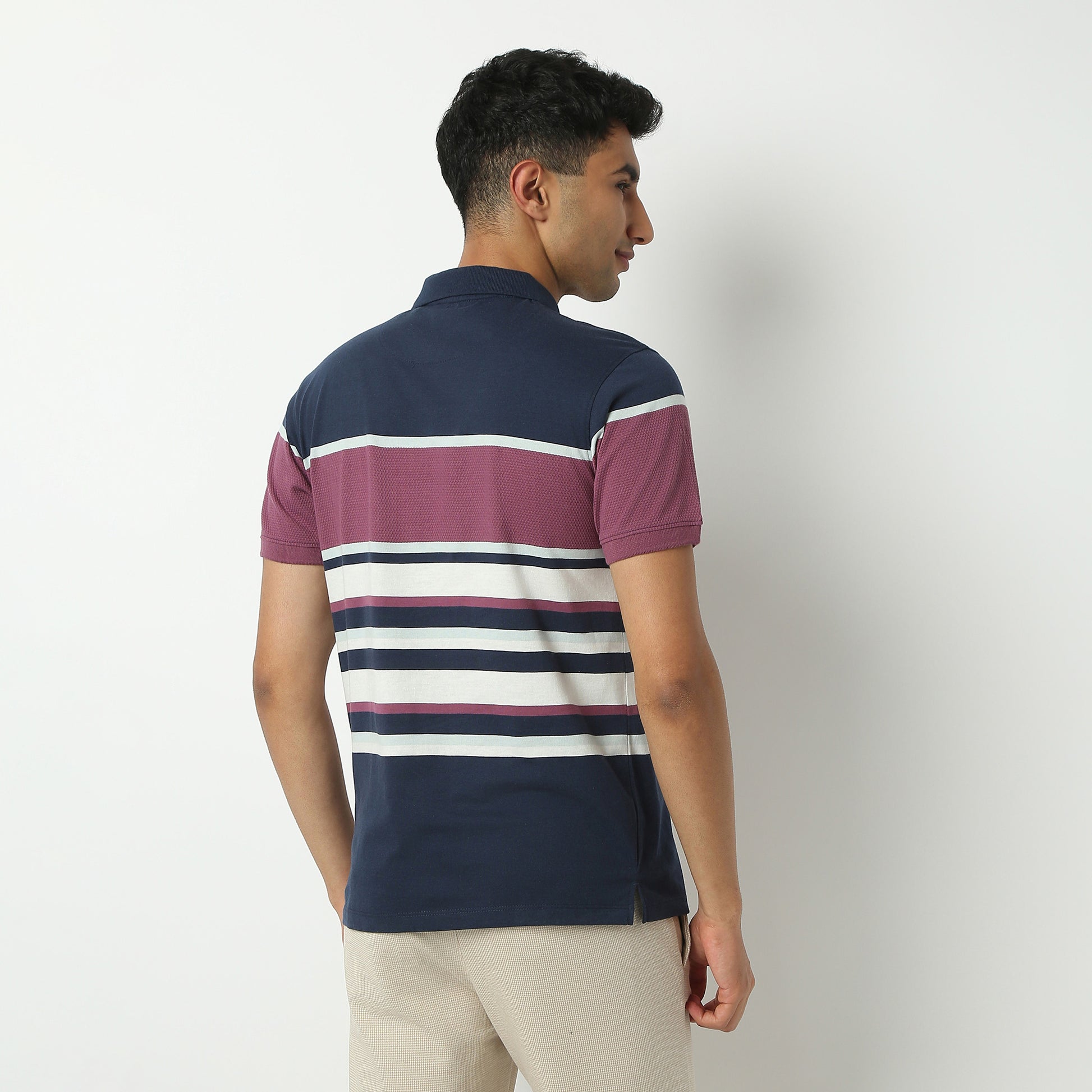 Regular Fit Striped Polo Neck T-Shirt