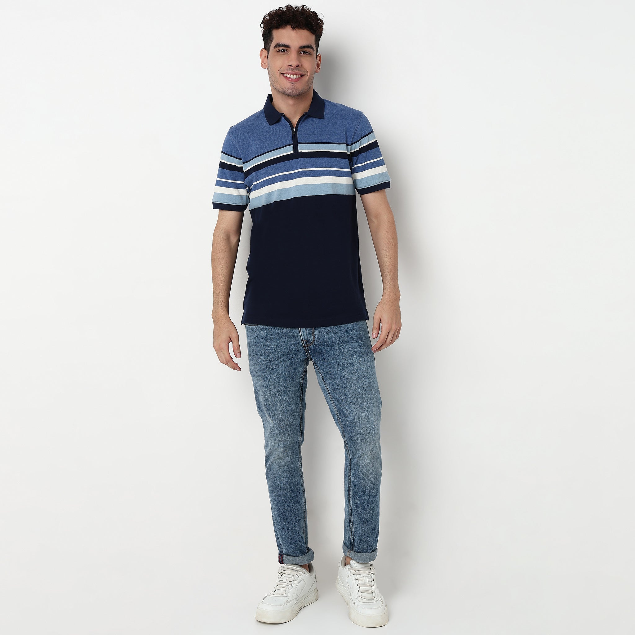Striped Cotton Polyester Polo T-Shirt