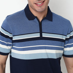 Striped Cotton Polyester Polo T-Shirt