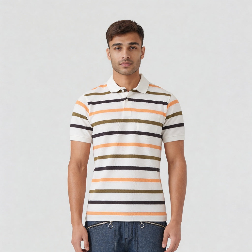 Knitted Striped Weekend Polo T-Shirt