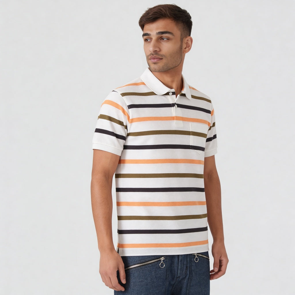Knitted Striped Weekend Polo T-Shirt
