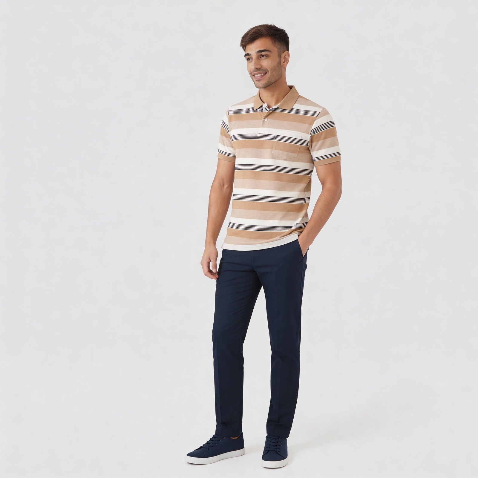 Cotton Polyester Striped Half Sleeve T-Shirt