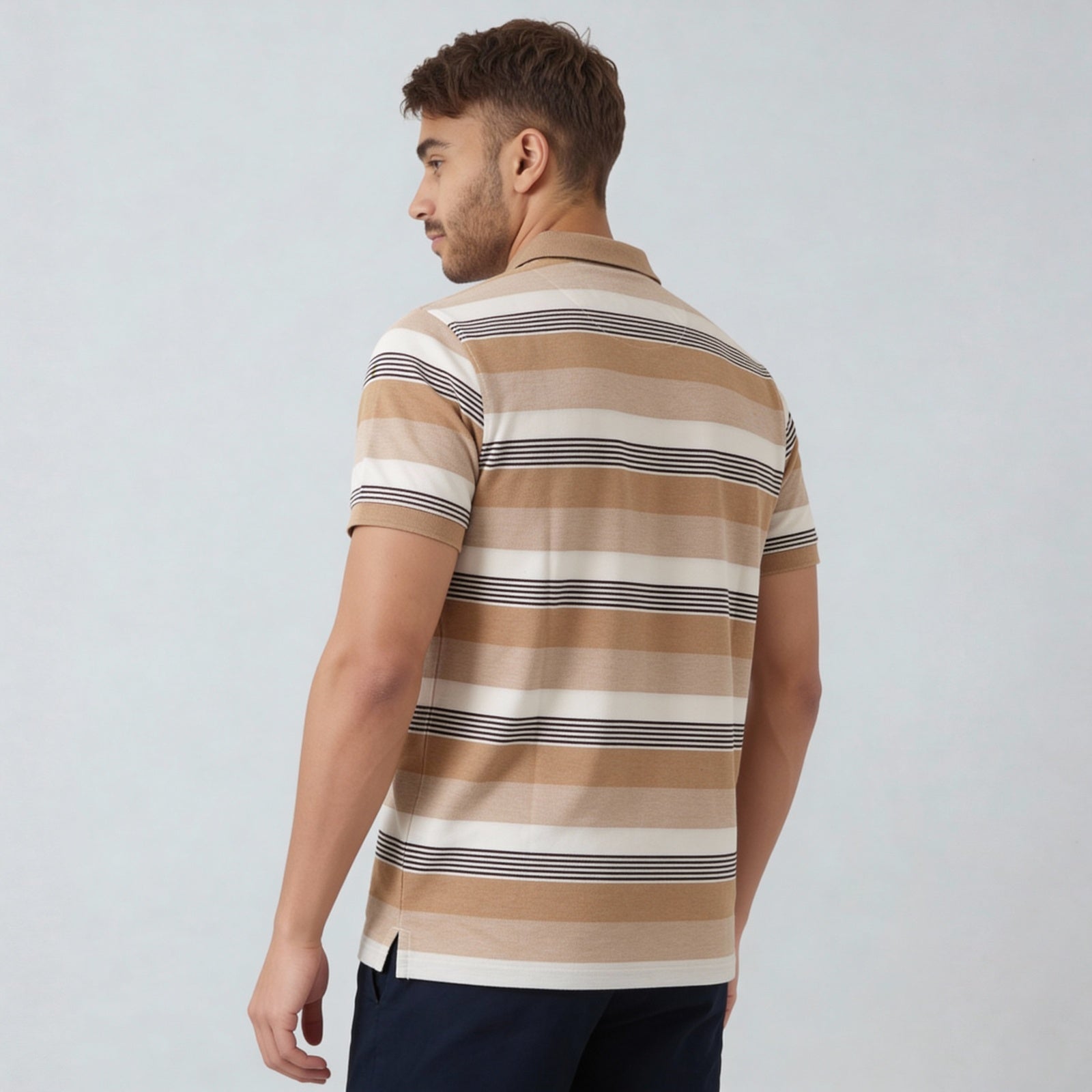 Cotton Polyester Striped Half Sleeve T-Shirt