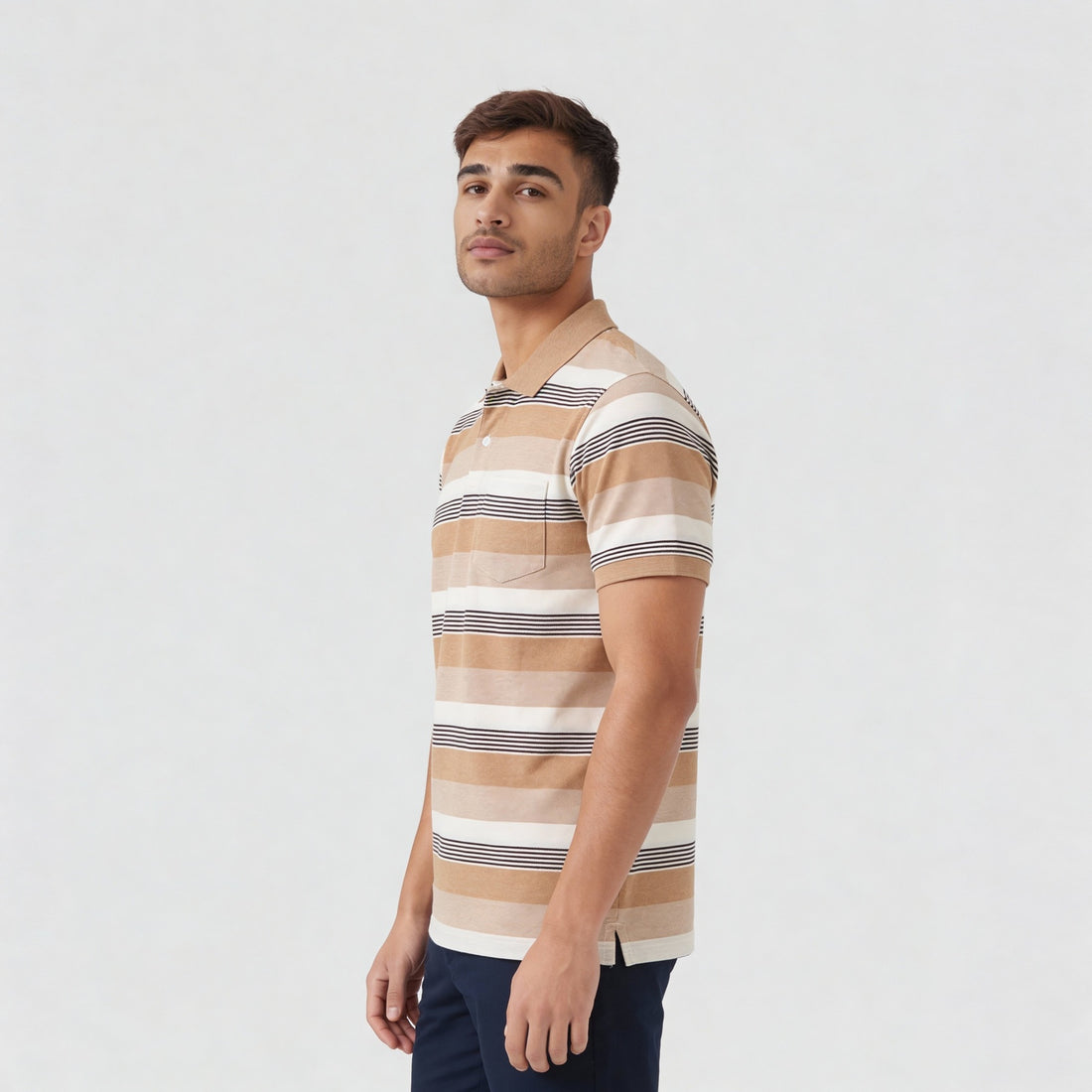 Cotton Polyester Striped Half Sleeve T-Shirt