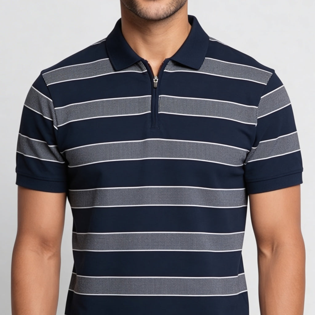 Knitted Striped Weekend Polo T-Shirt