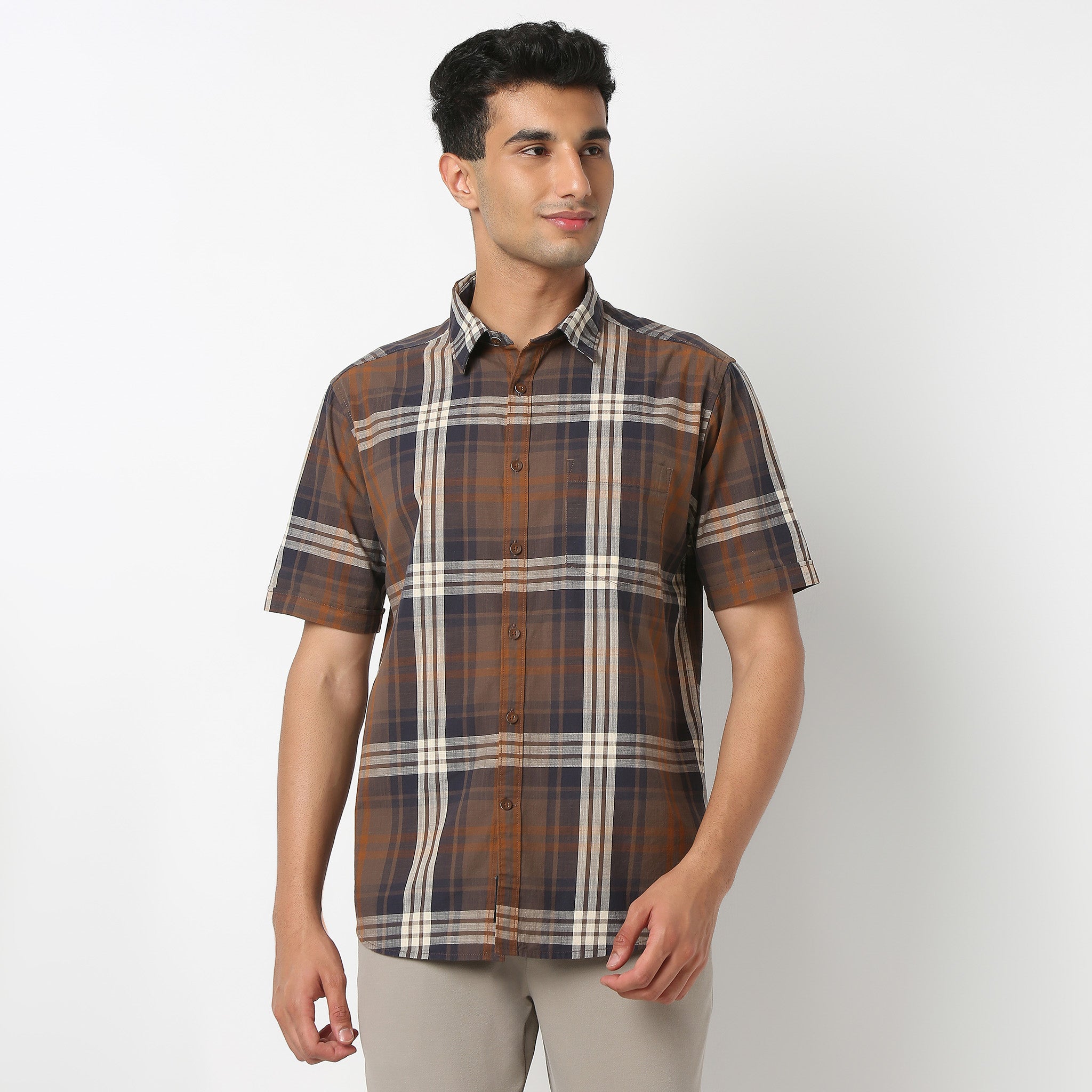 Country Slub Checkered Half Sleeve Shirt