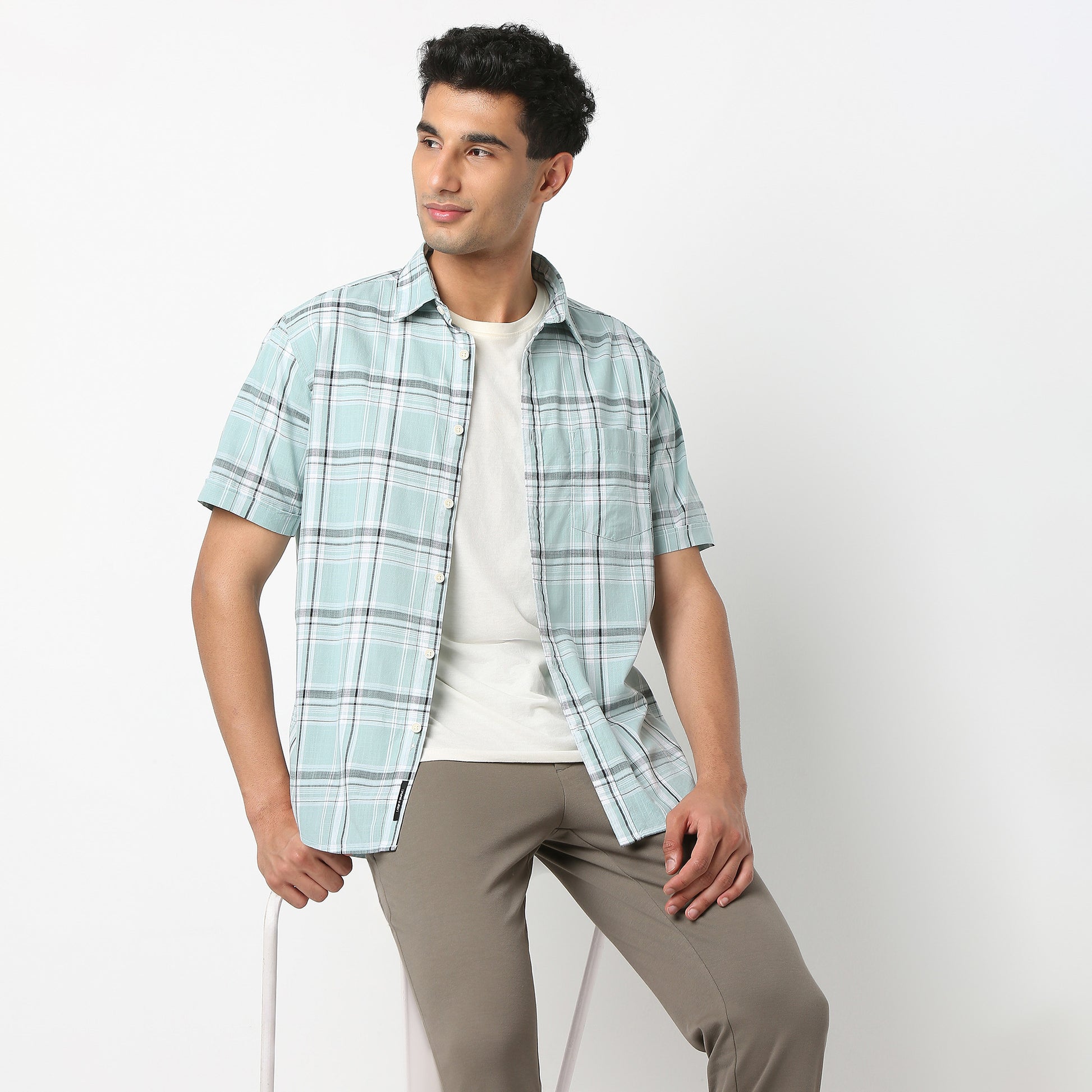 Country Slub Checkered Half Sleeve Shirt