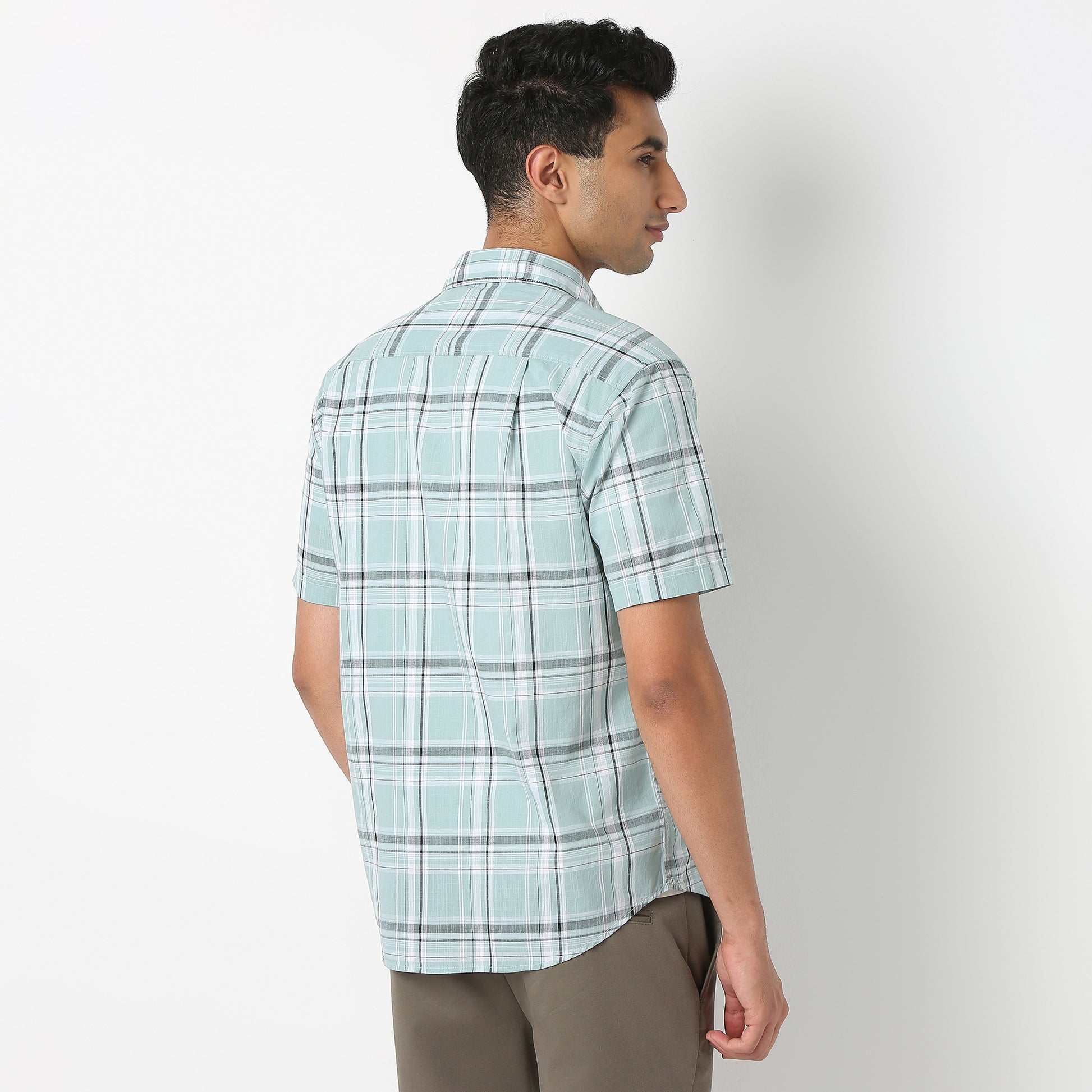 Country Slub Checkered Half Sleeve Shirt