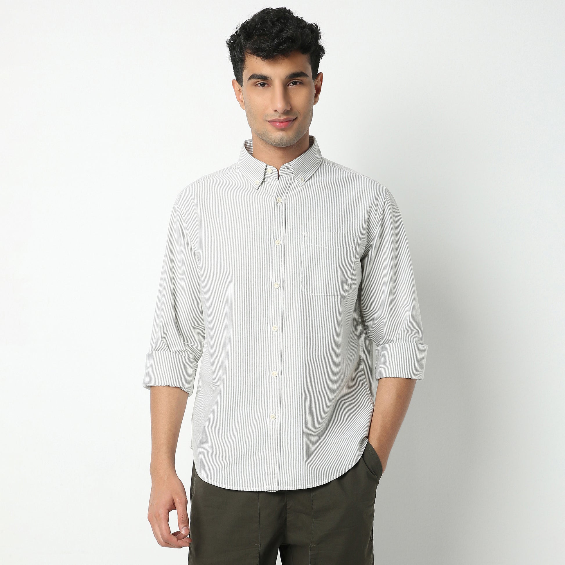 Regular Fit Striped Shirt Collar Regular Length Shirt