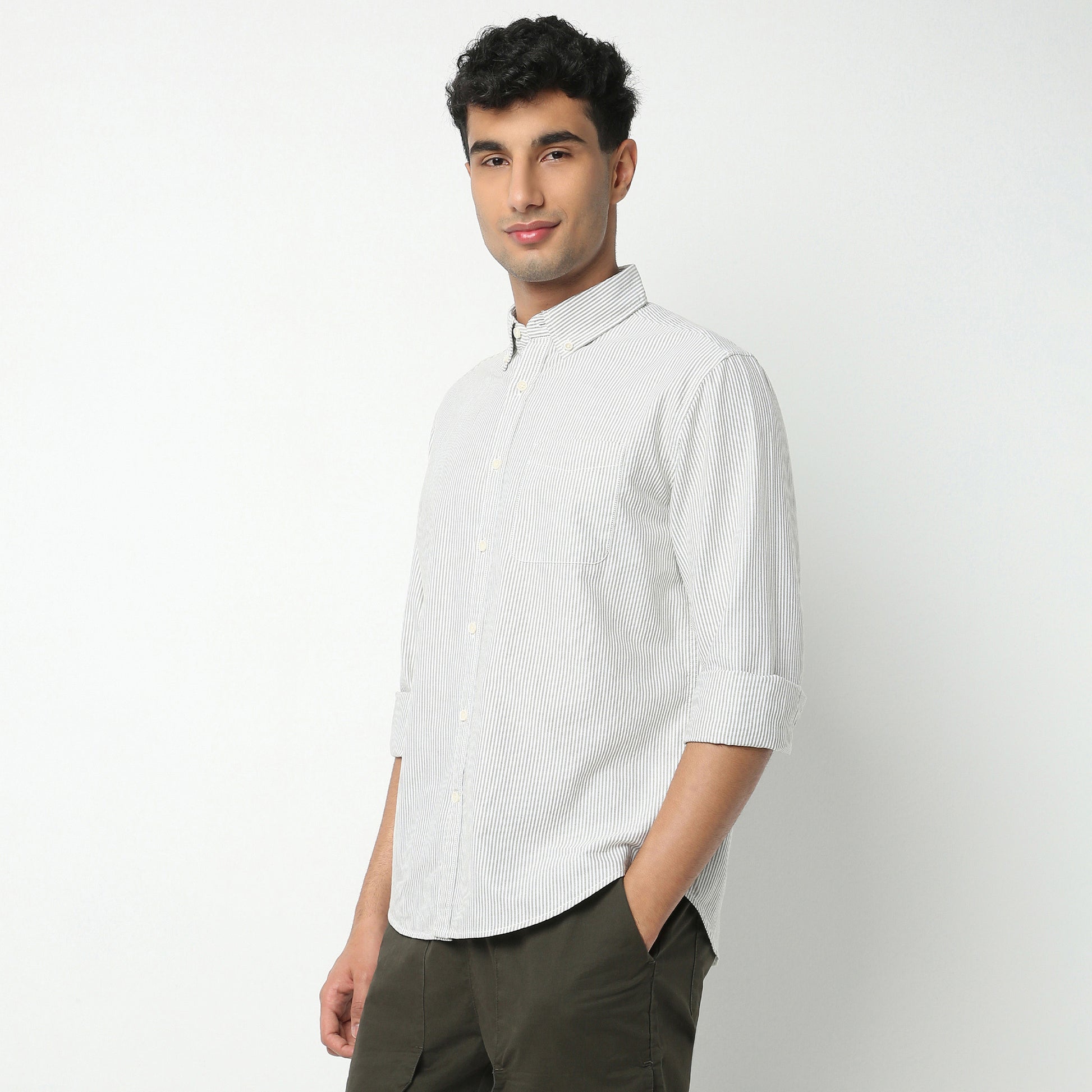 Regular Fit Striped Shirt Collar Regular Length Shirt