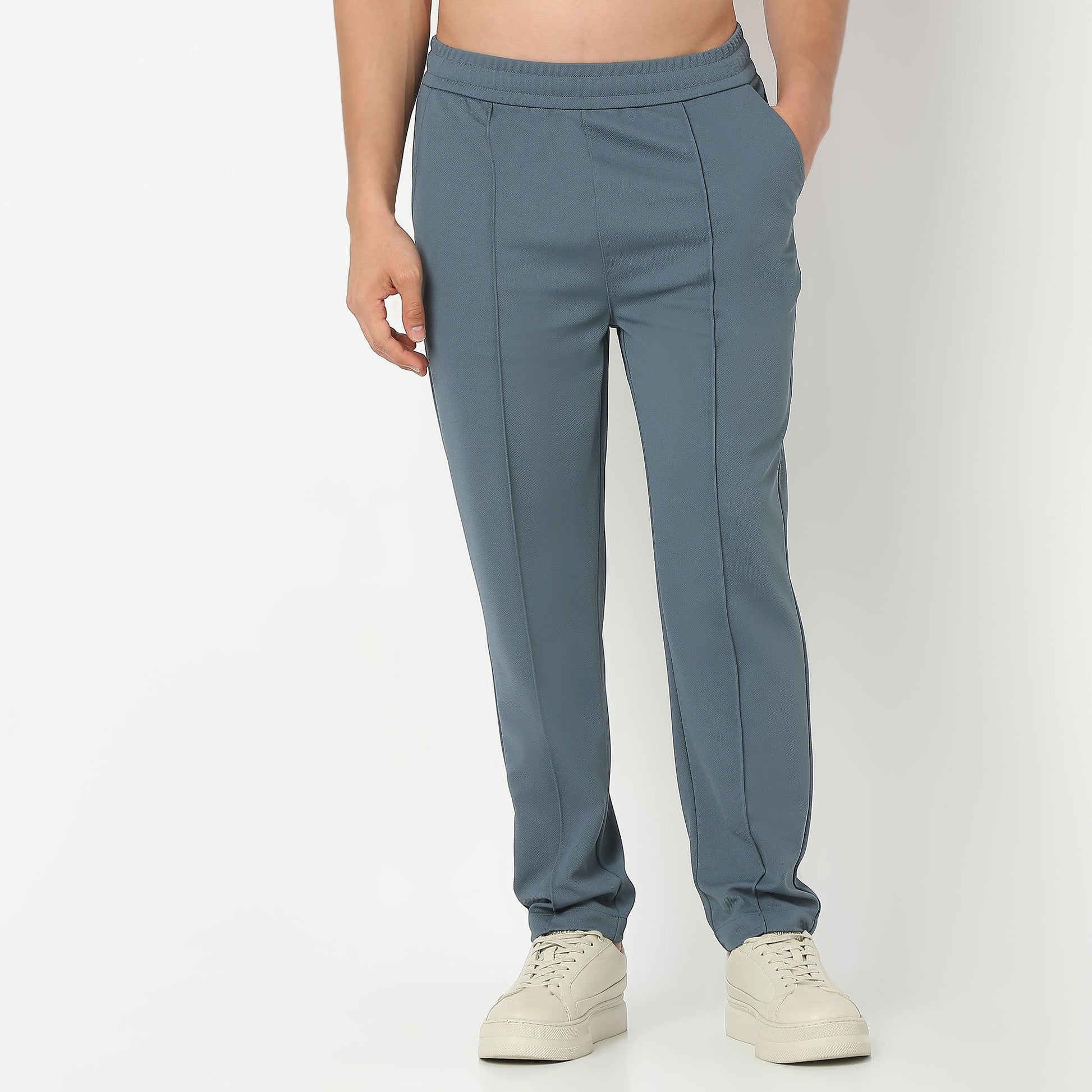Regular Fit Solid Mid Rise Trousers