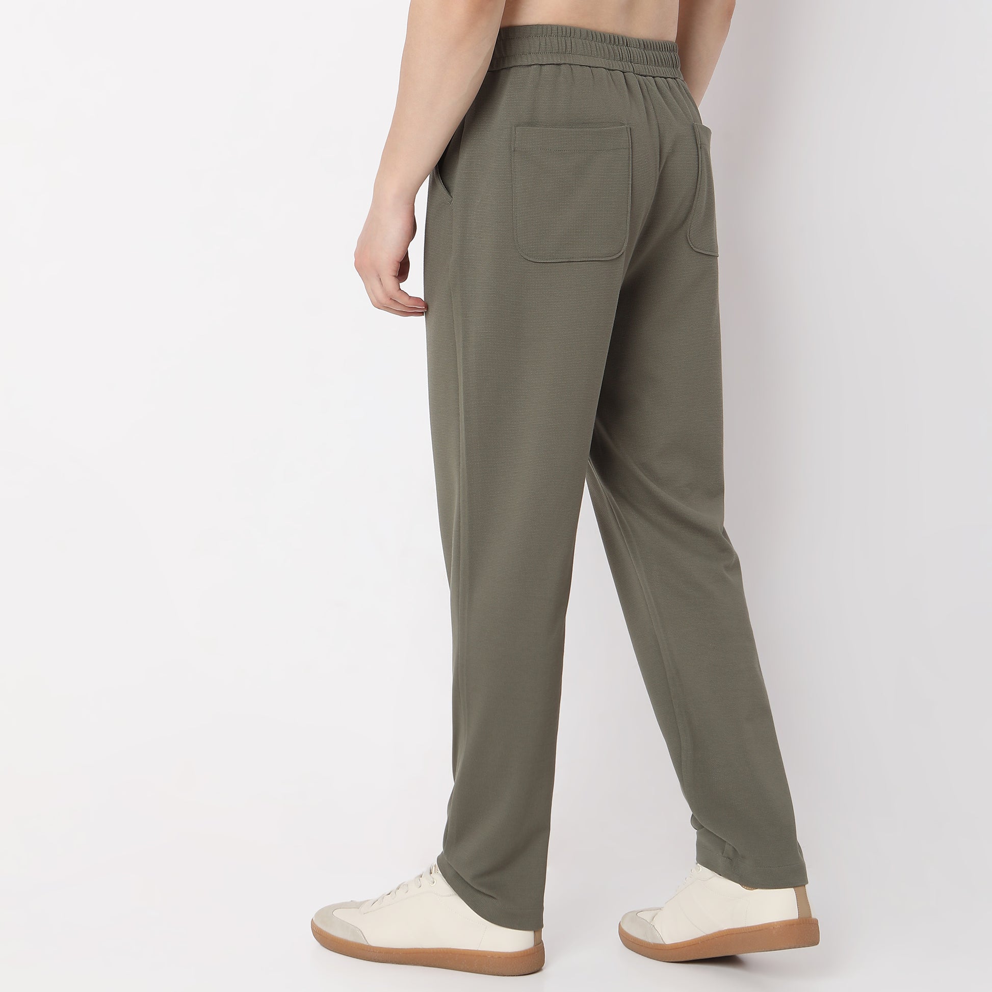 Regular Fit Solid Mid Rise Trousers