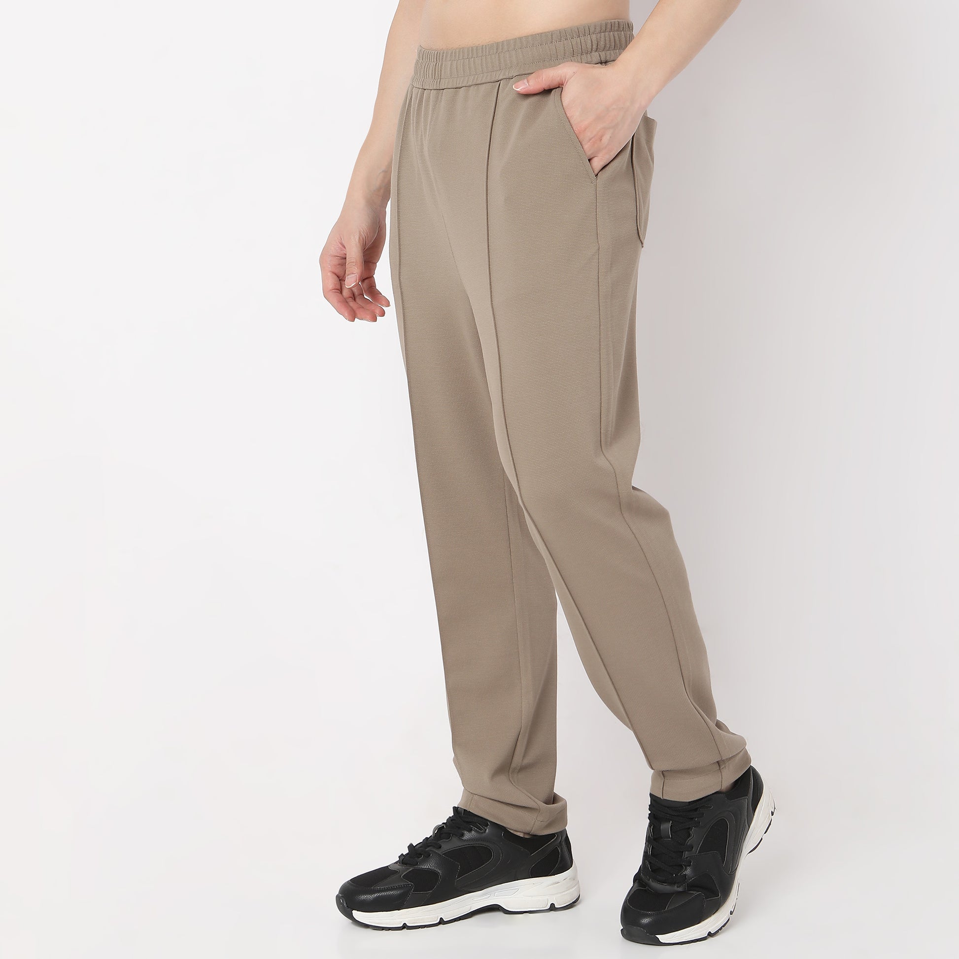 Regular Fit Solid Mid Rise Trousers
