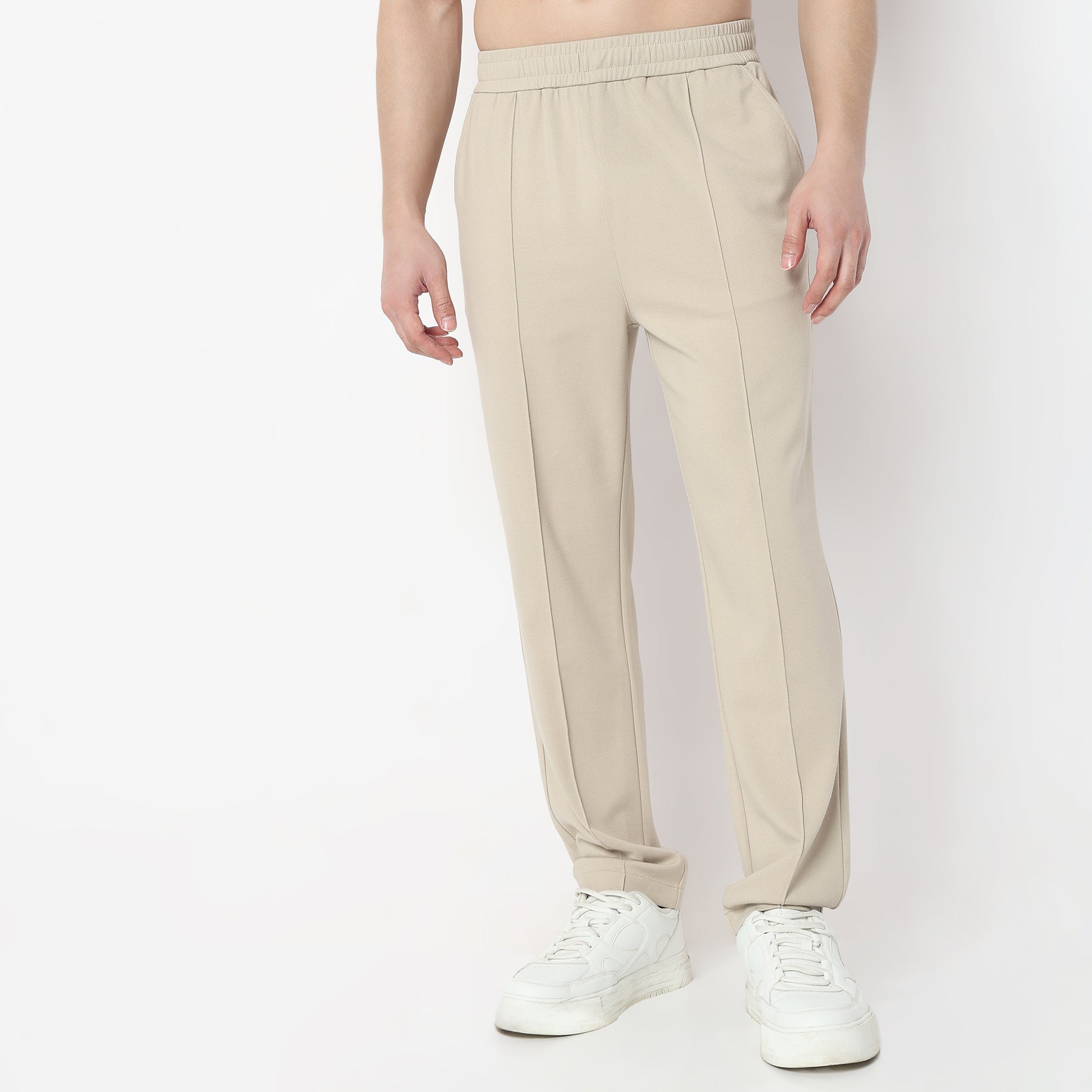 Regular Fit Solid Mid Rise Trousers