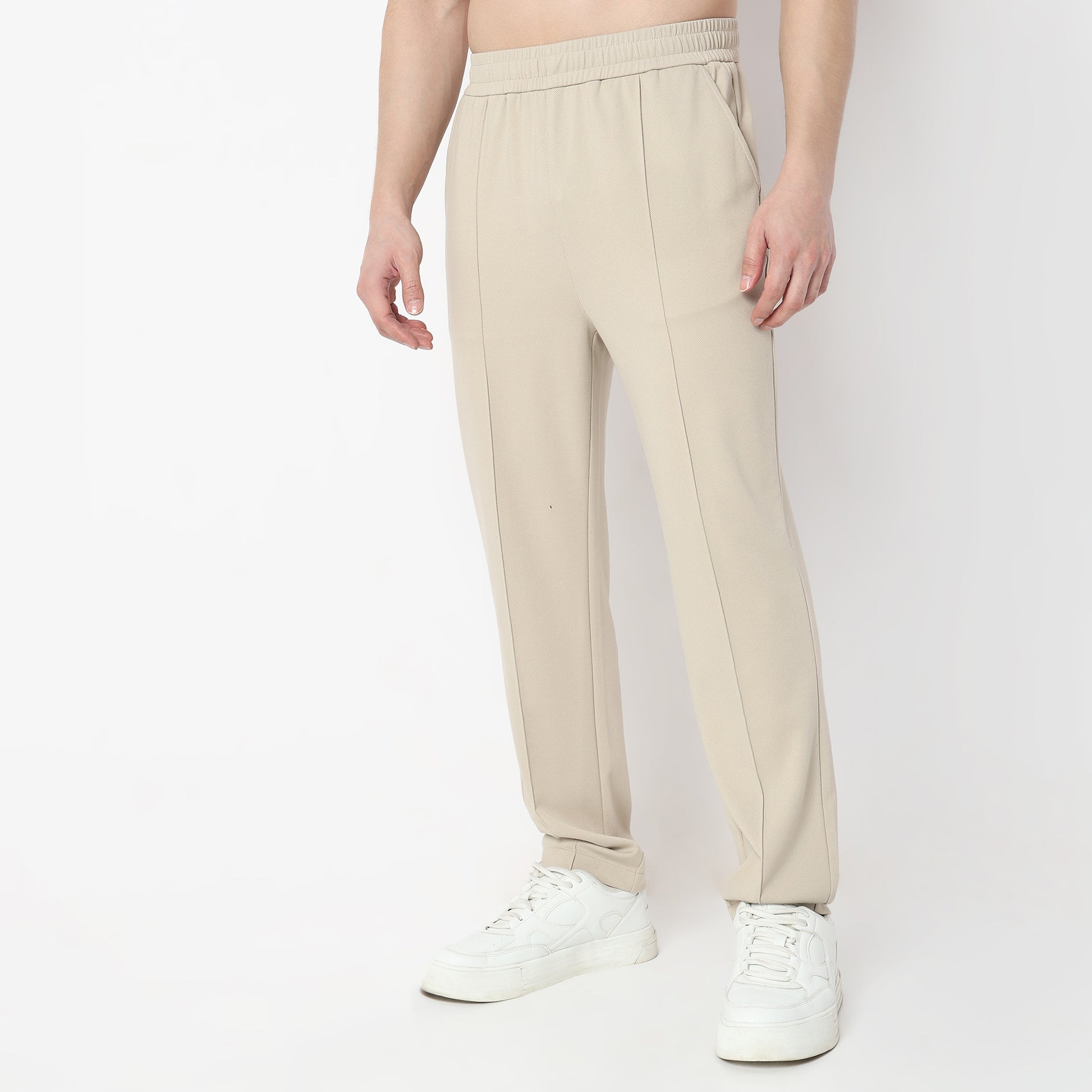 Regular Fit Solid Mid Rise Trousers