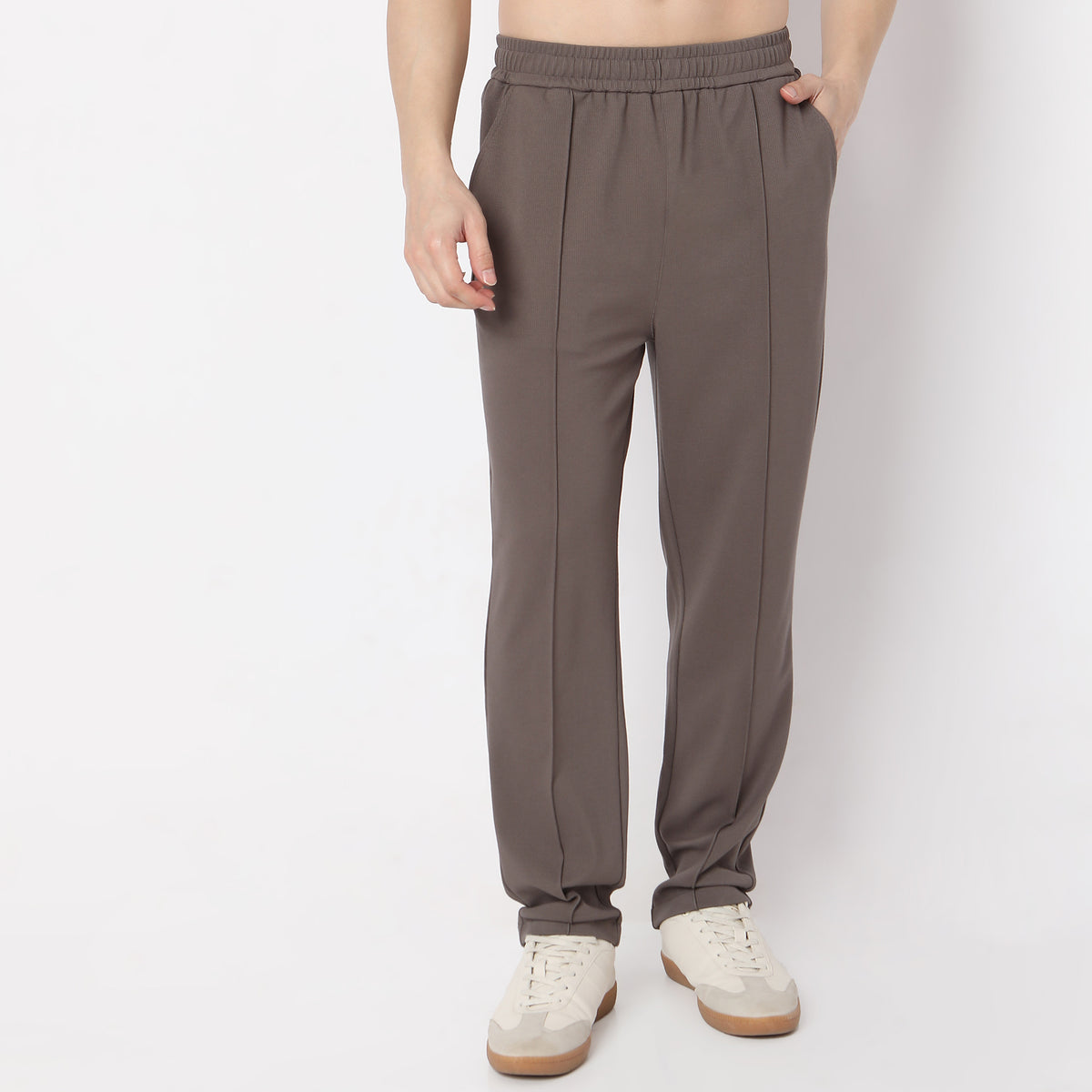 Regular Fit Solid Mid Rise Trousers