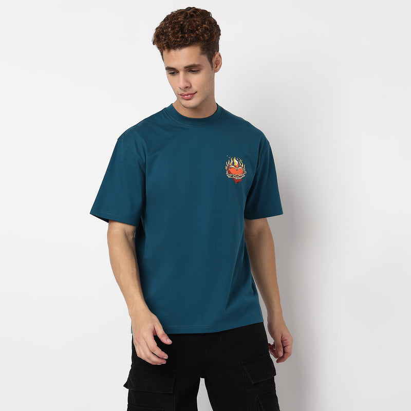 Knitted Graphic Crew Neck Oversize Karaoke T-Shirt