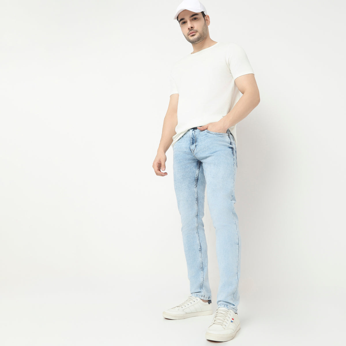 Skinny Fit Ice Washed Bleached Jeans