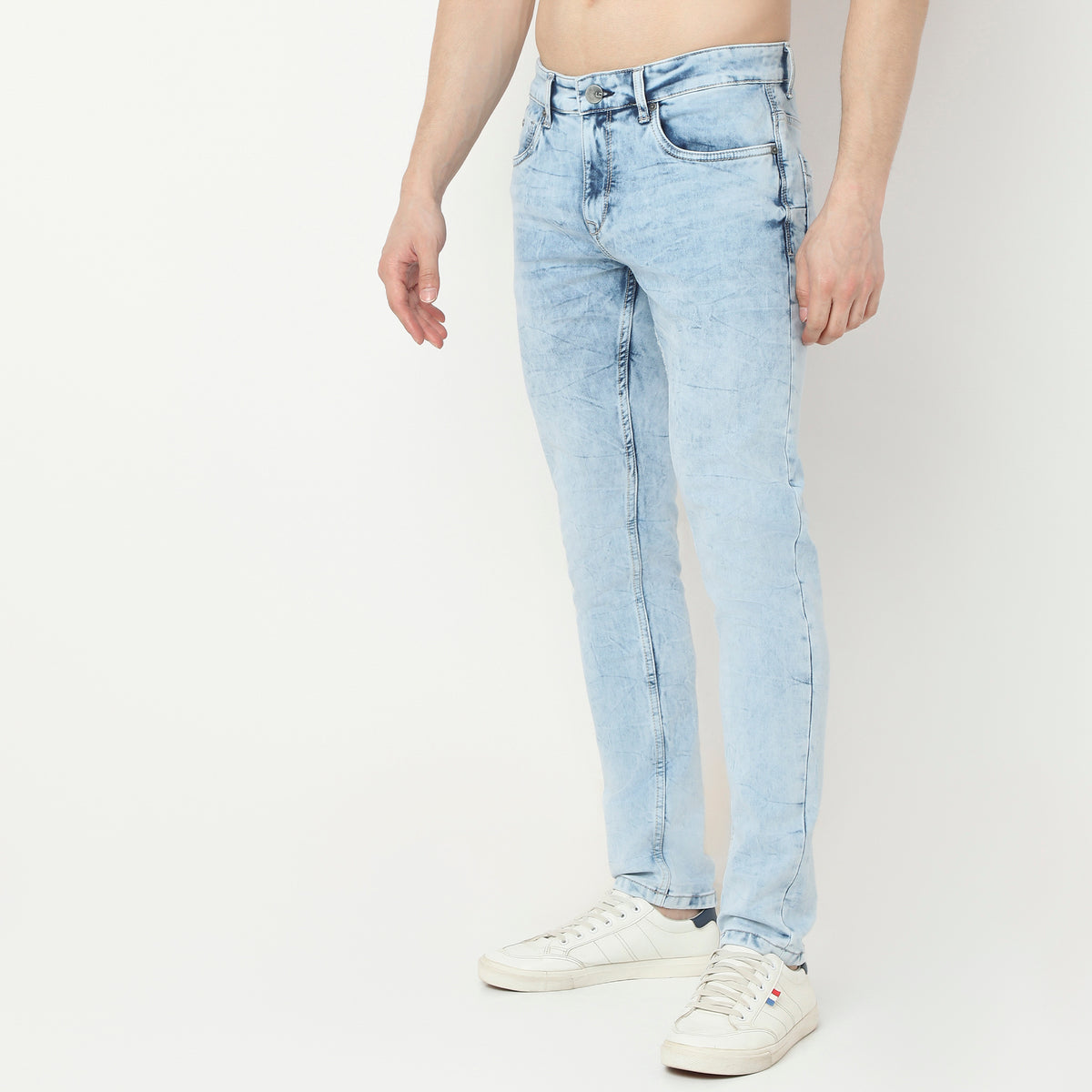 Skinny Fit Ice Washed Bleached Jeans