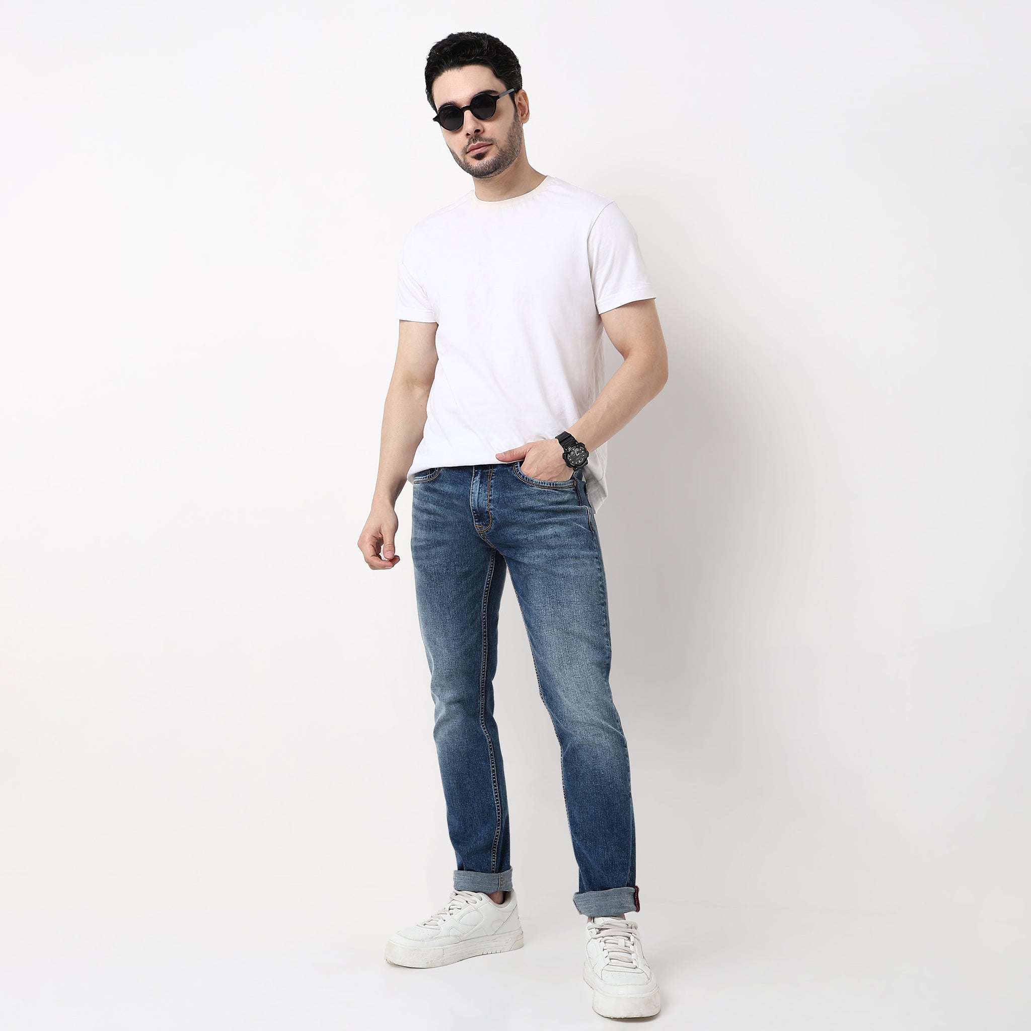 Straight Fit Stone Wash Jeans