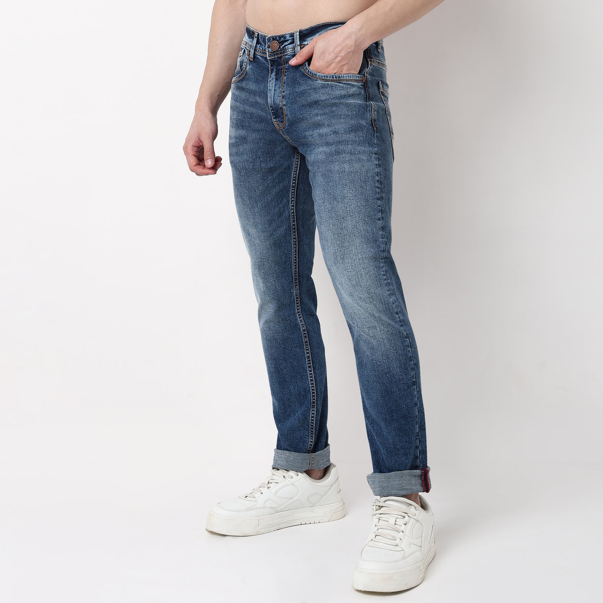 Straight Fit Stone Wash Jeans