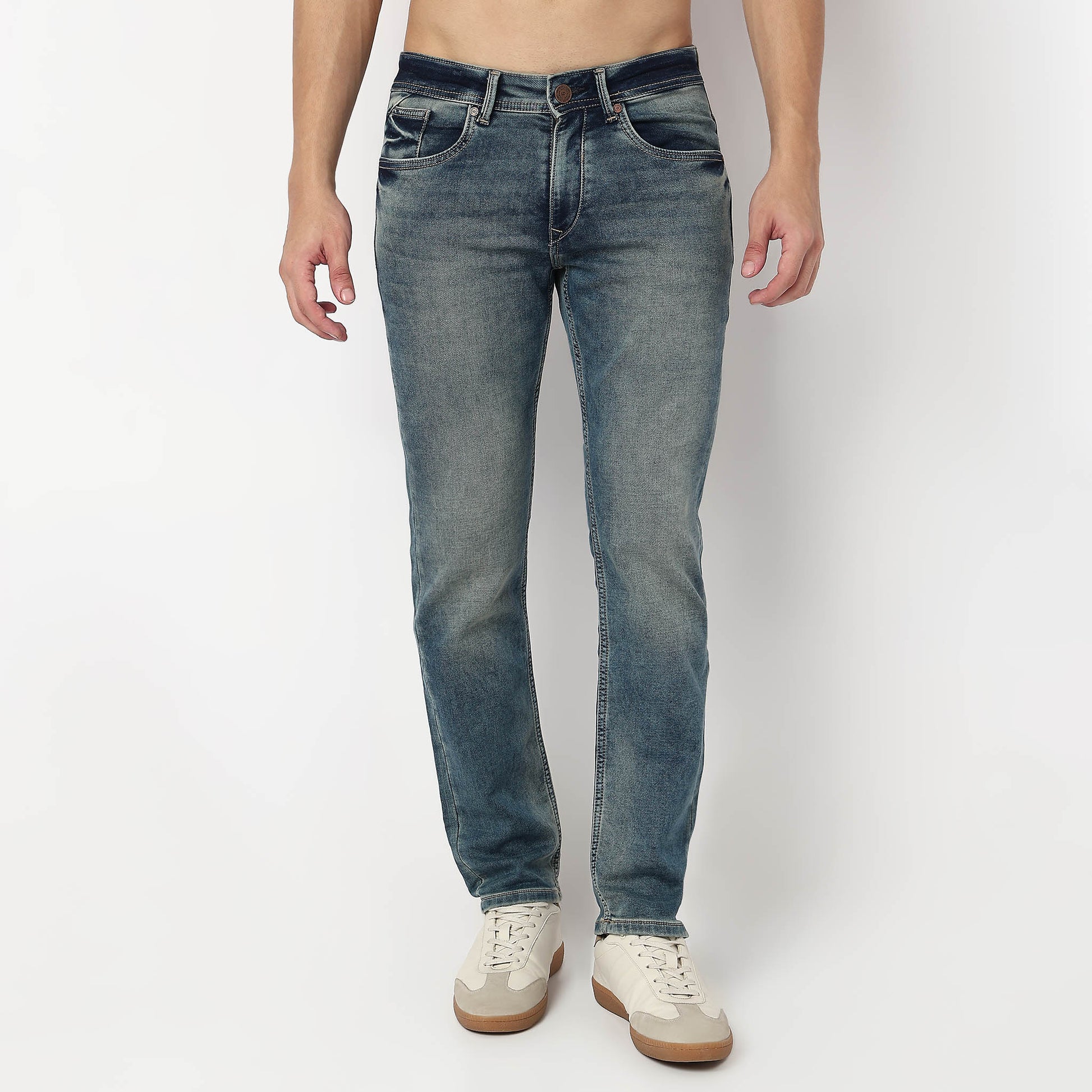 Stone Wash Ankle Length Straight Fit Jeans