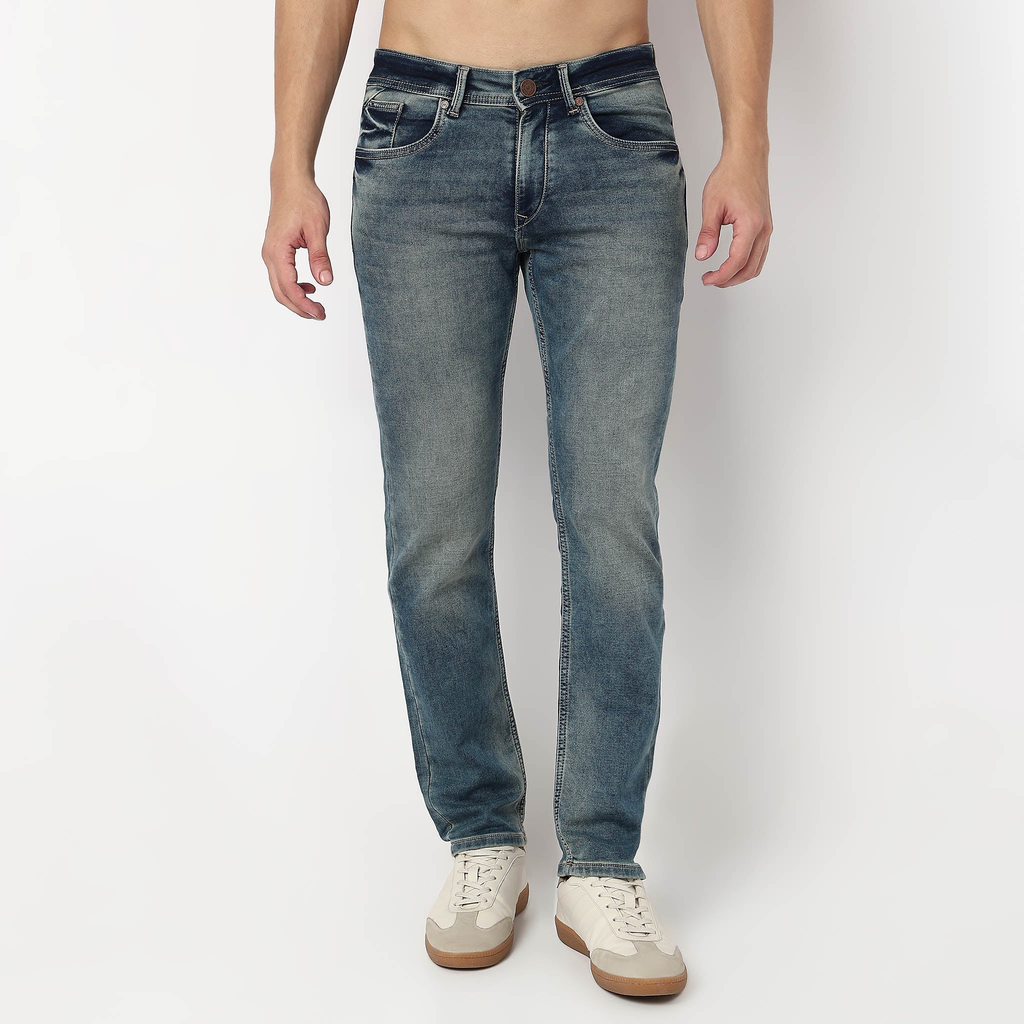 Stone Wash Ankle Length Straight Fit Jeans