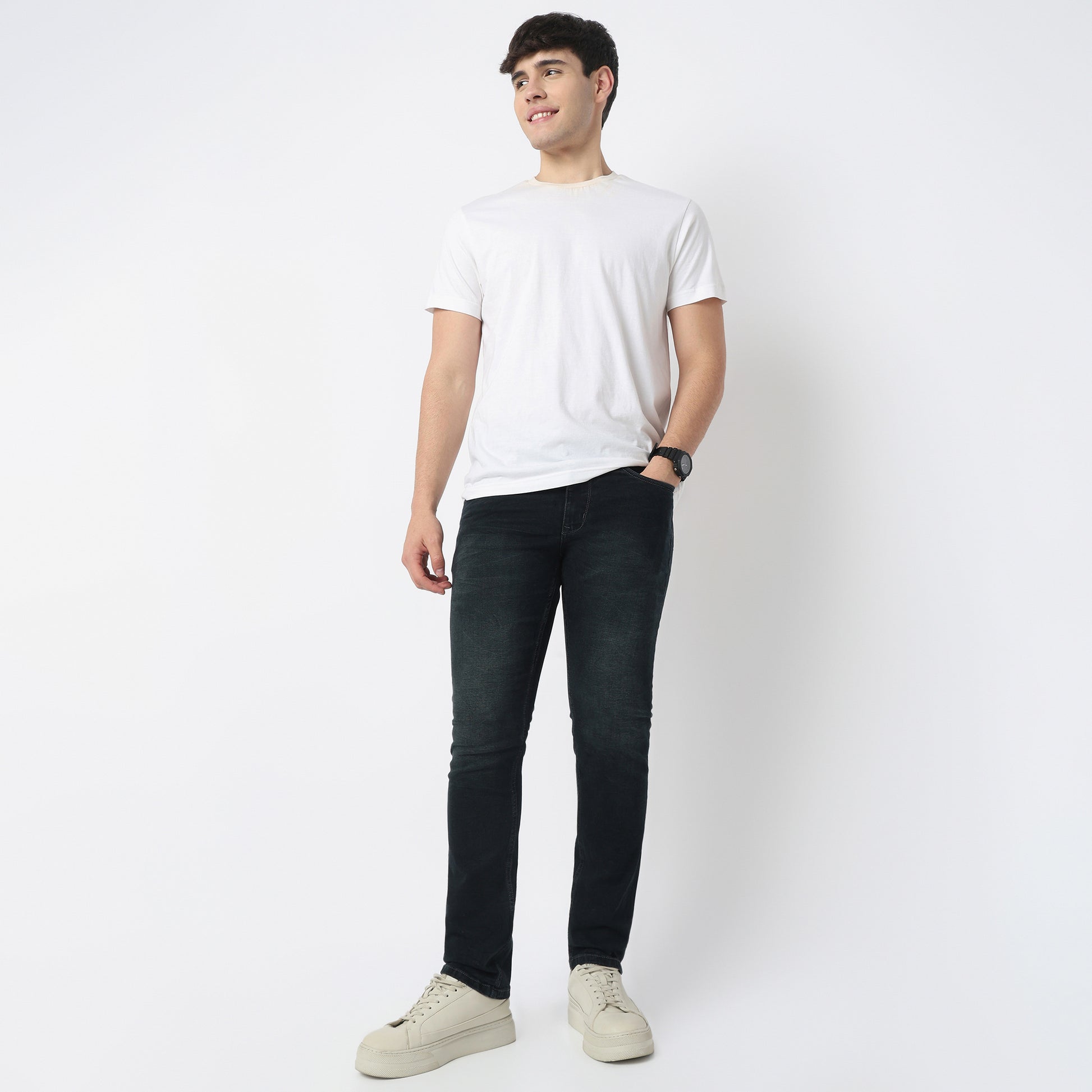 Stone Wash Straight Jeans