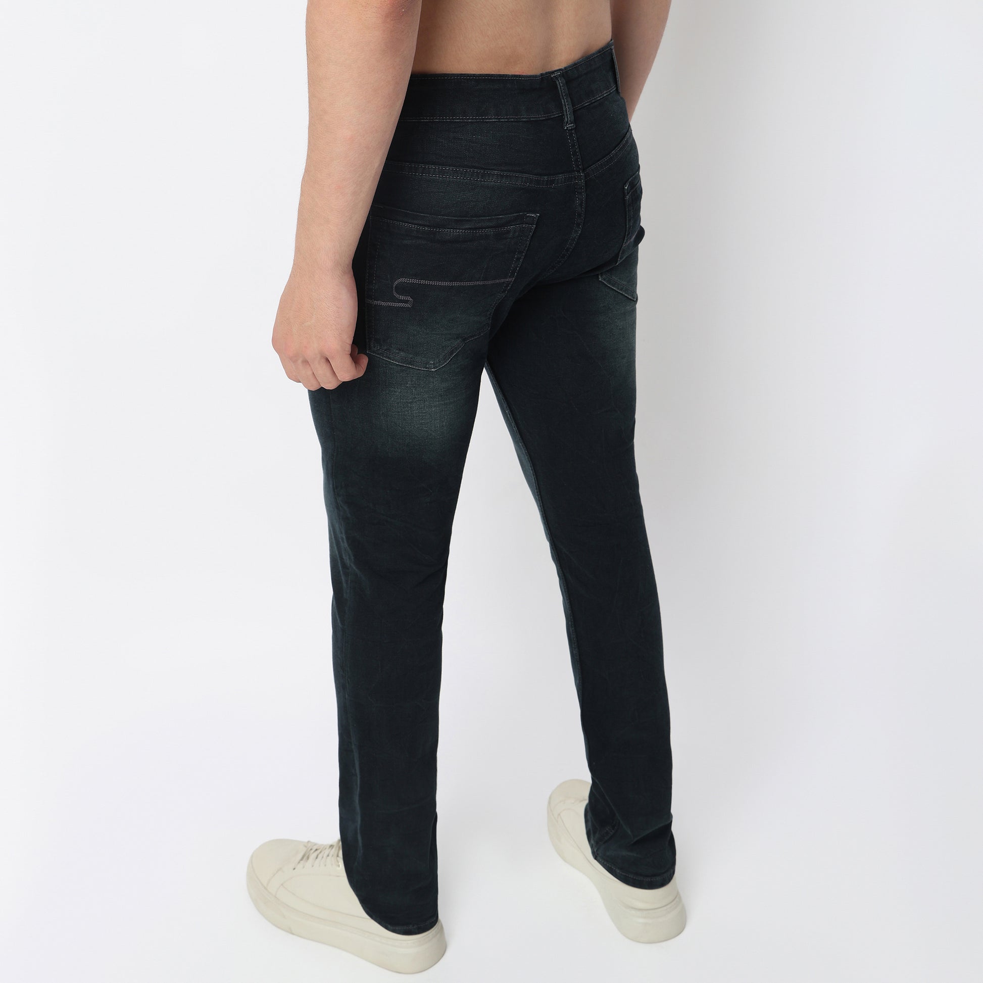 Stone Wash Straight Jeans