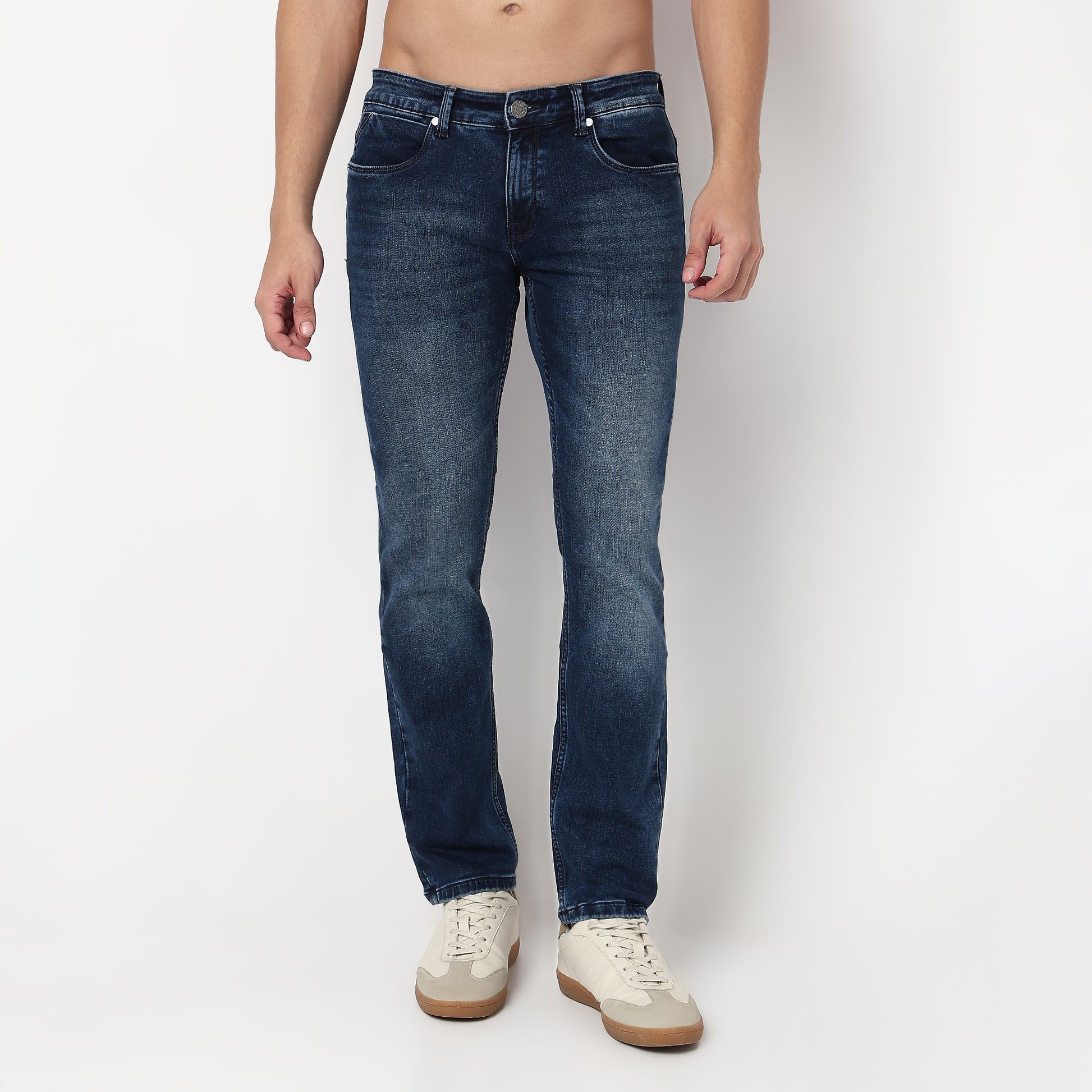 Knitted Slub Fabric Adding Depth Stone Wash Straight Jeans