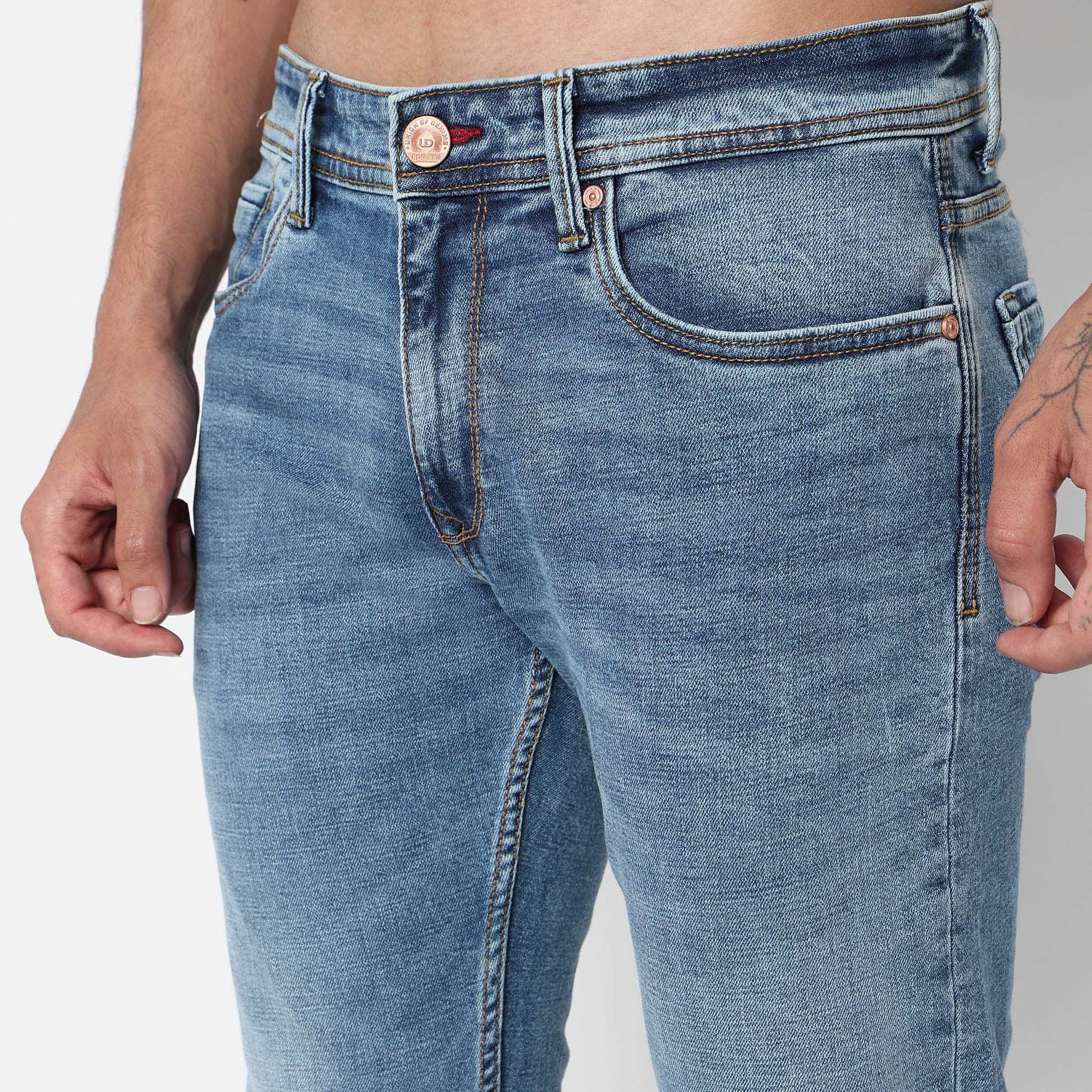 Stone Wash Straight Fit Jeans