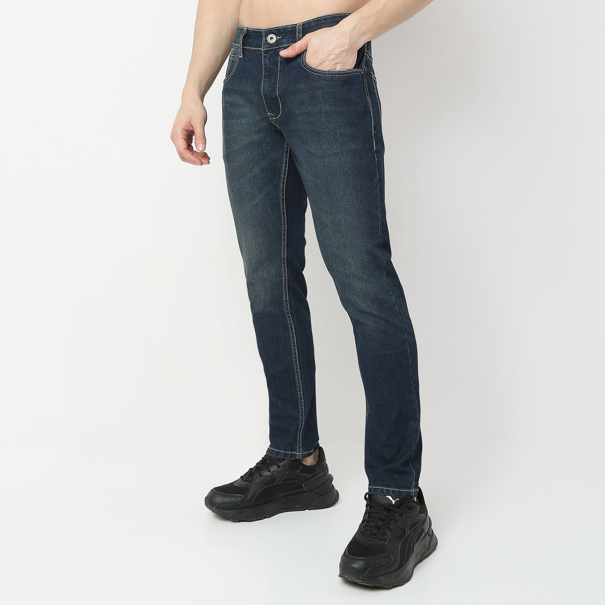 Tapered Fit Heavy Fade Crop Length Jeans