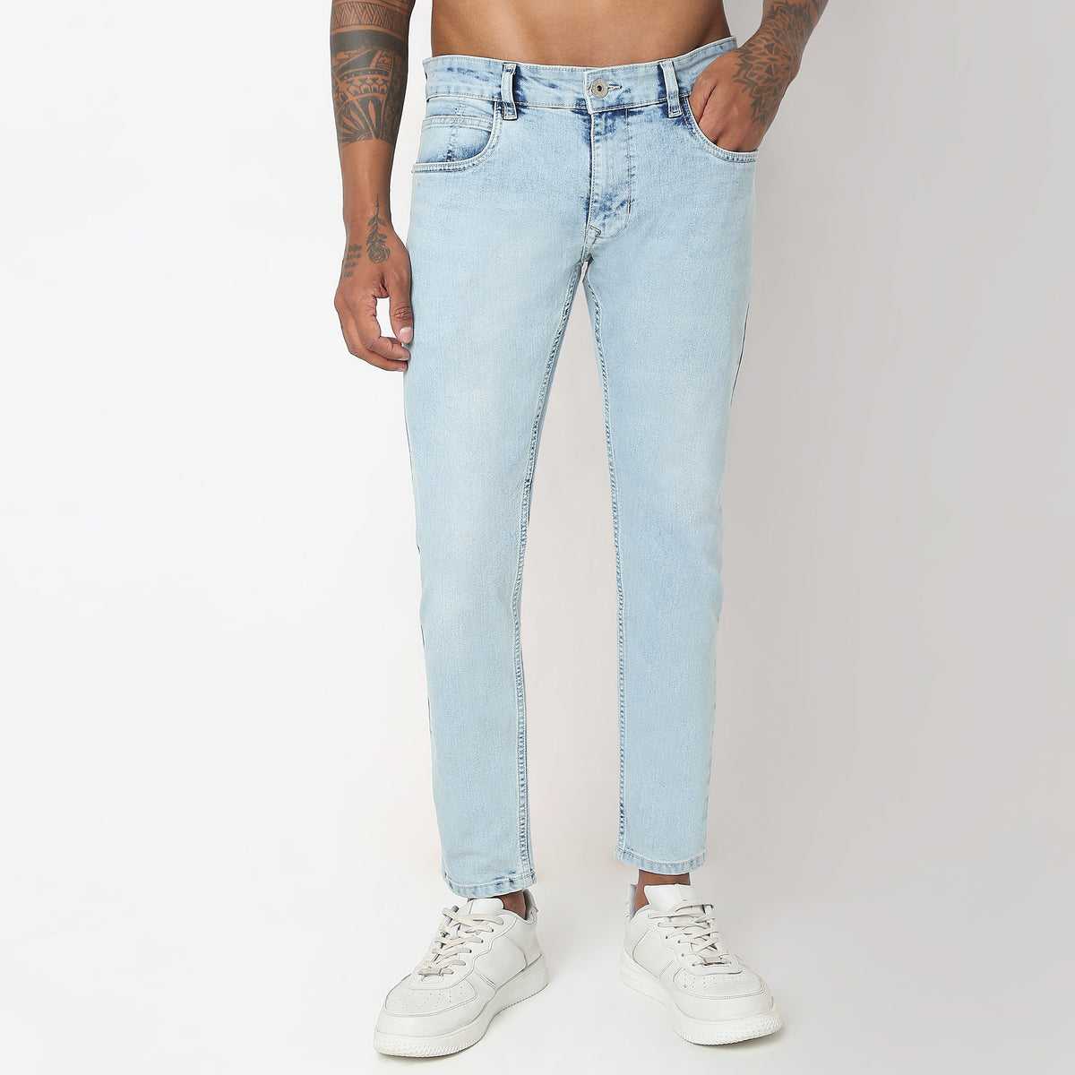 Tapered Fit Heavy Fade Crop Length Jeans