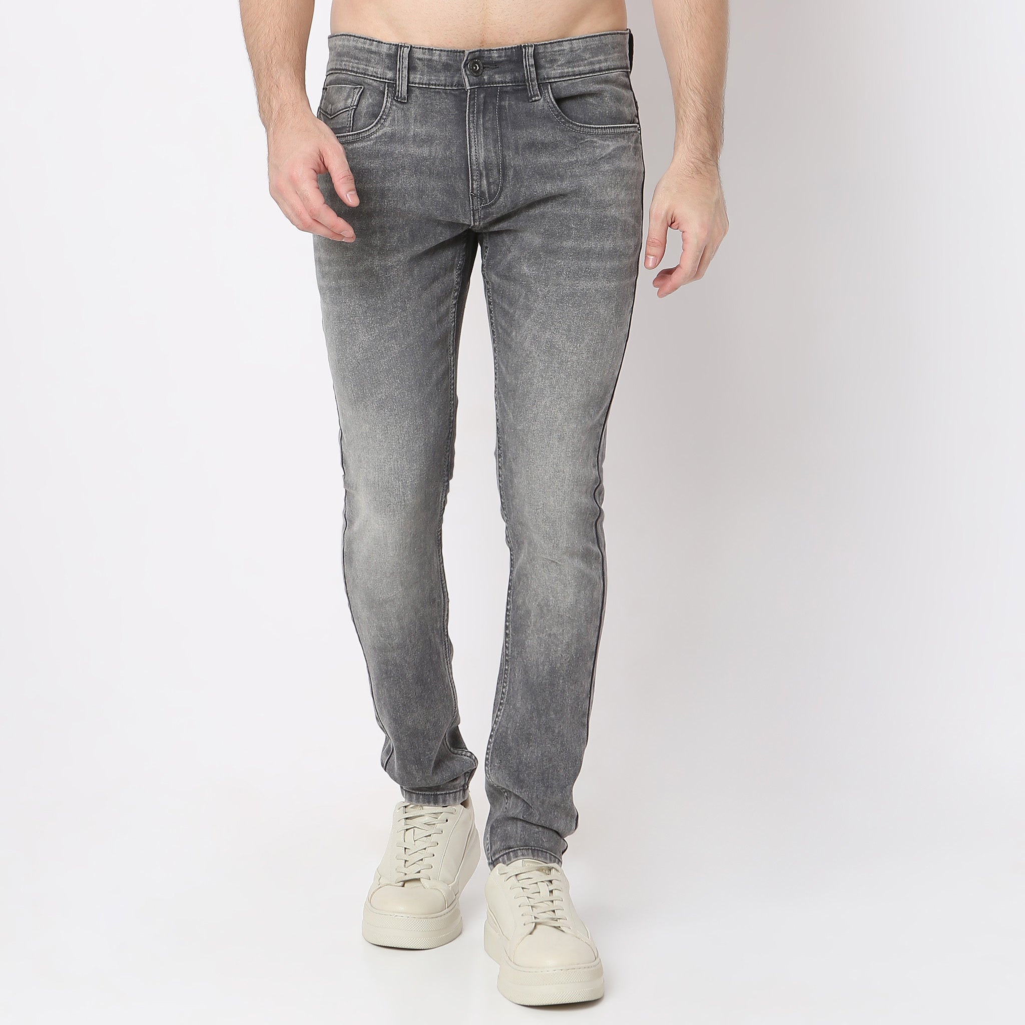 Stone Wash Skinny Fit Clean Look Jeans