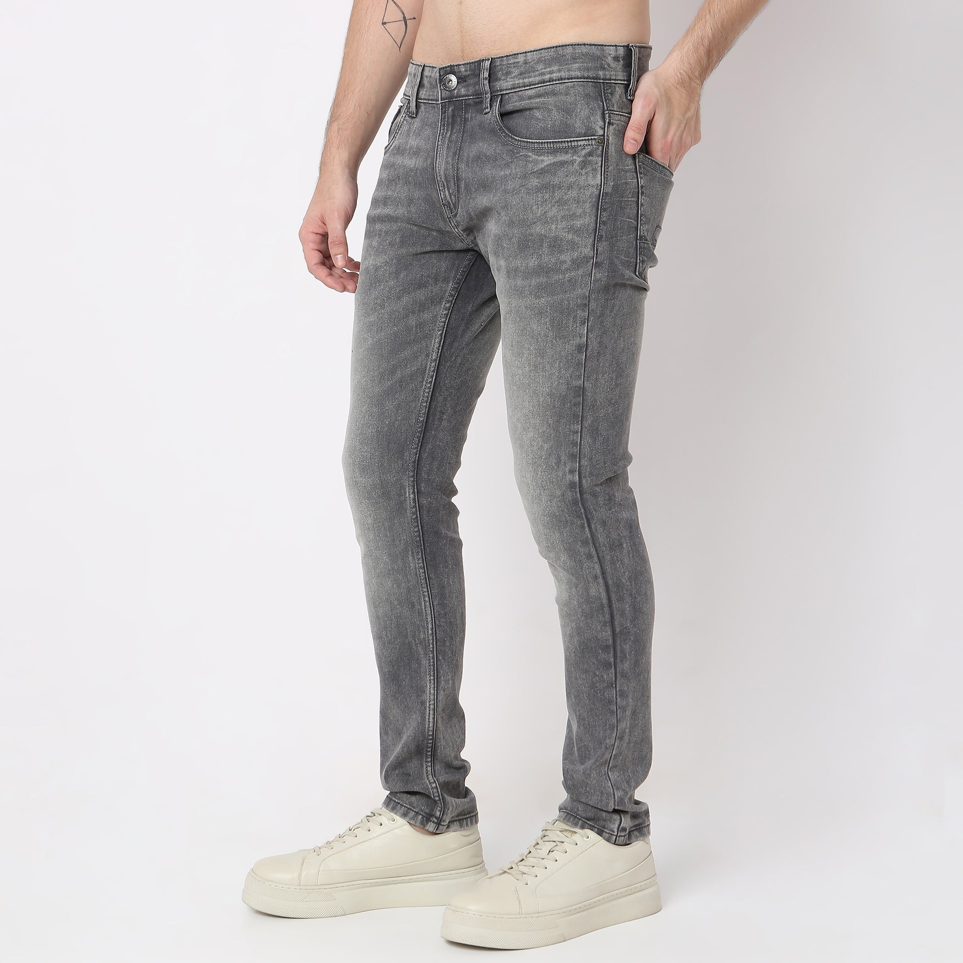 Stone Wash Skinny Fit Clean Look Jeans