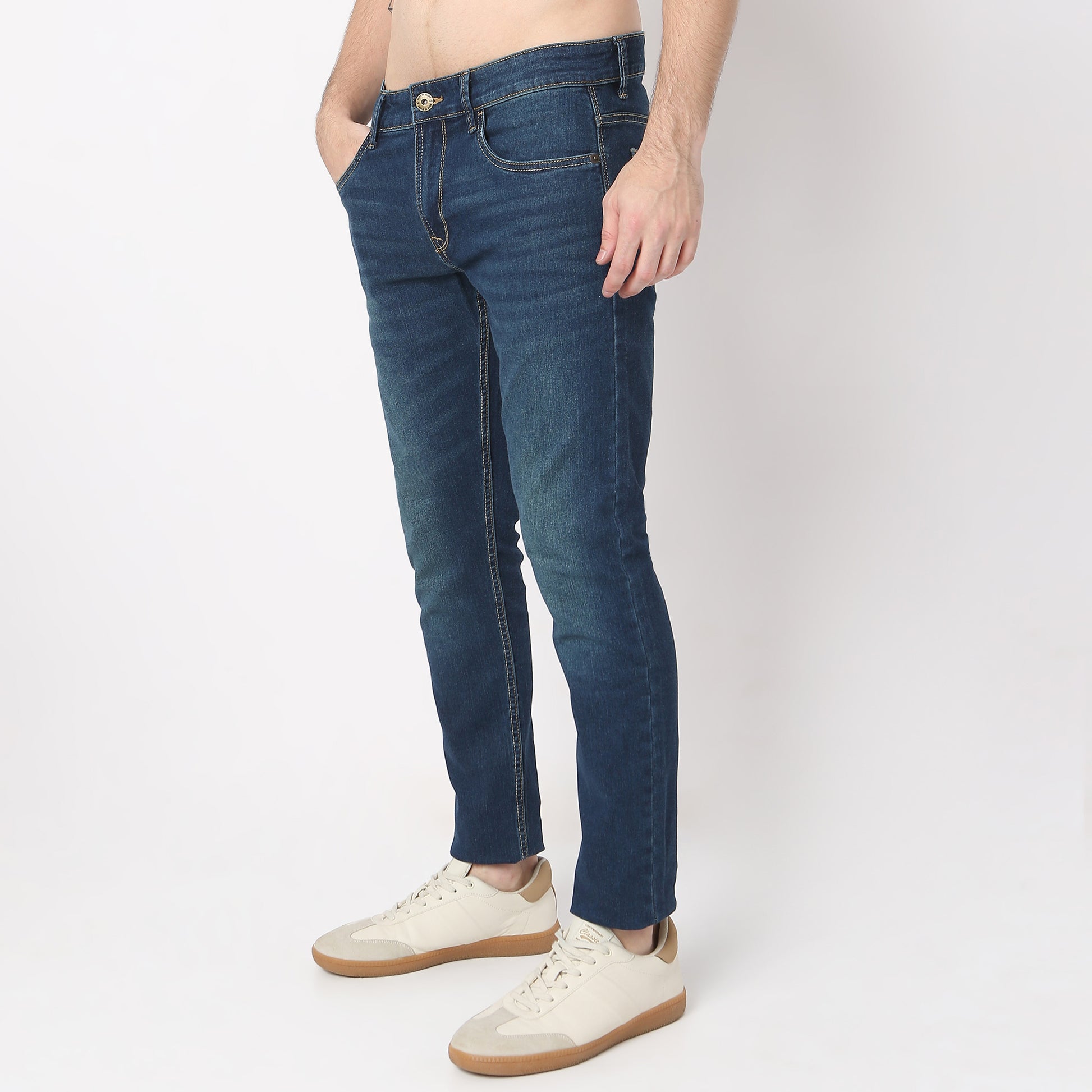 Stone Wash Skinny Fit Clean Look Jeans